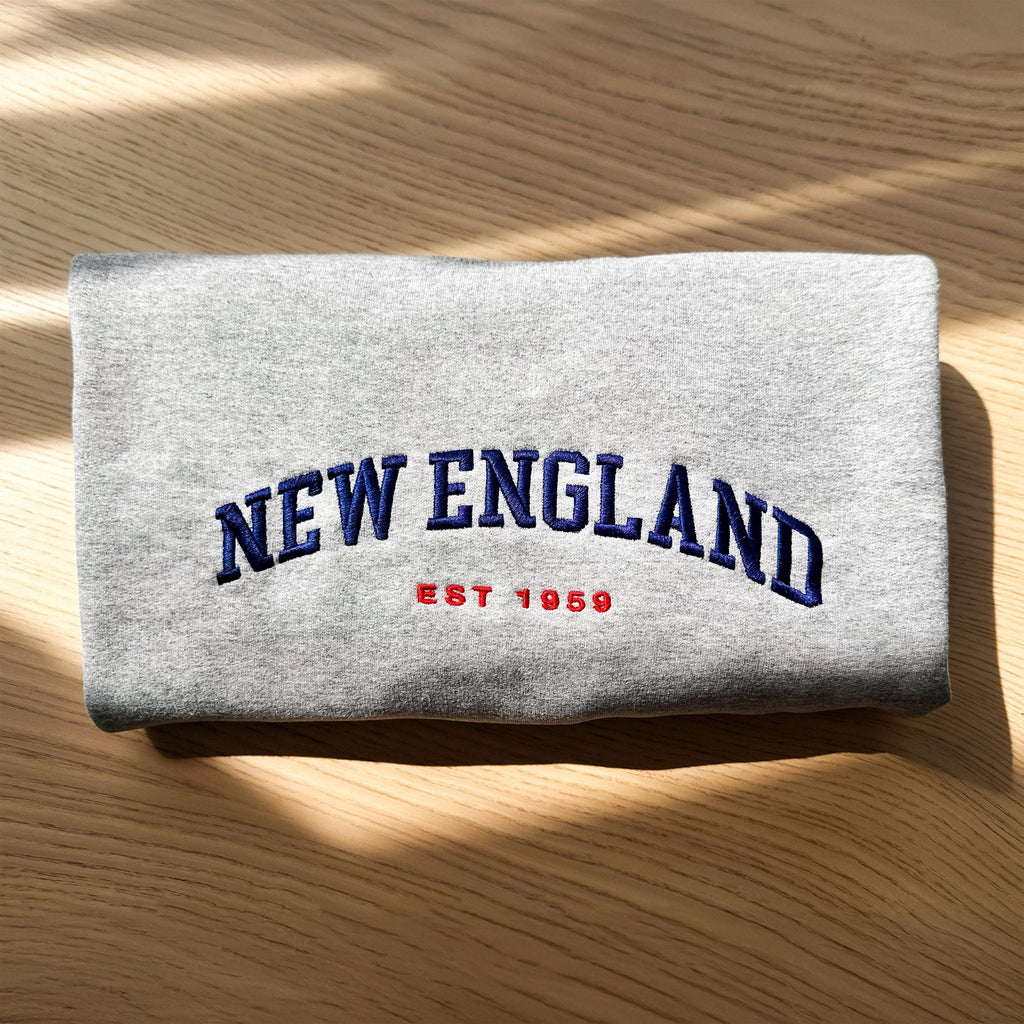 Embroidered New England Football Crewneck, Vintage Game Day Sweatshirt, Cozy Retro College Style fall pullover, UNISEX