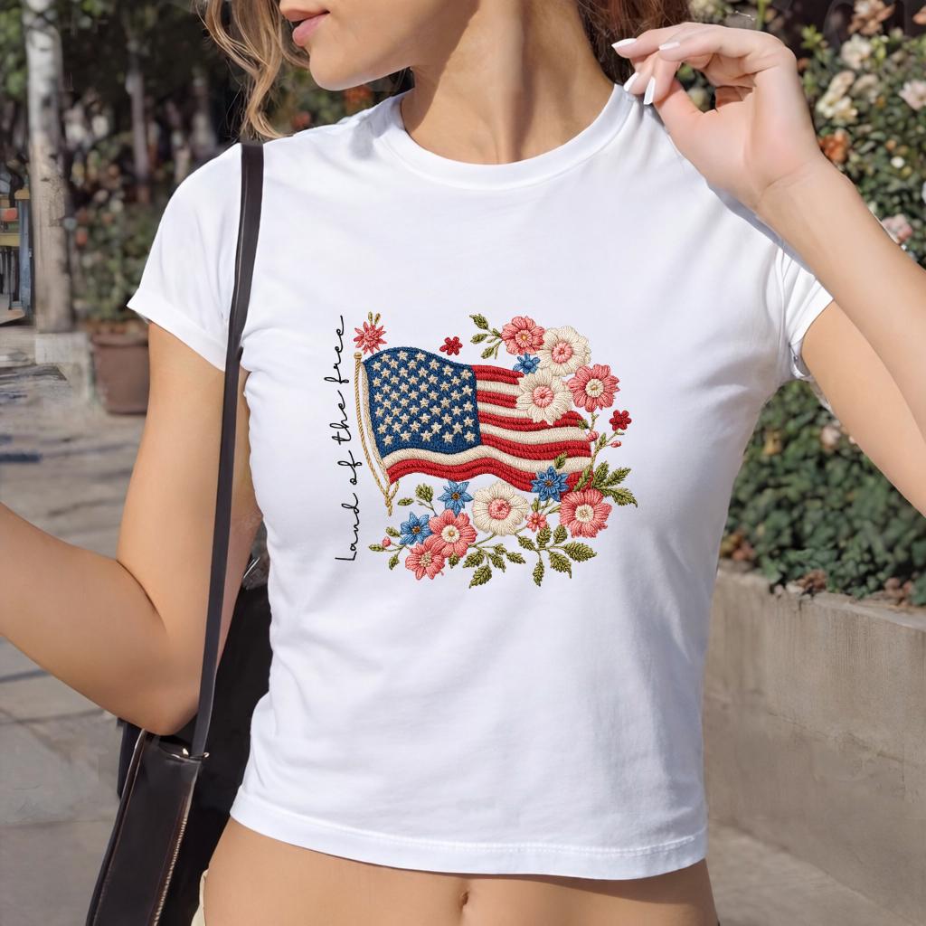 American Flag Floral Embroidered Sweatshirt – Love of the Land Patriotic Independence Day Crewneck