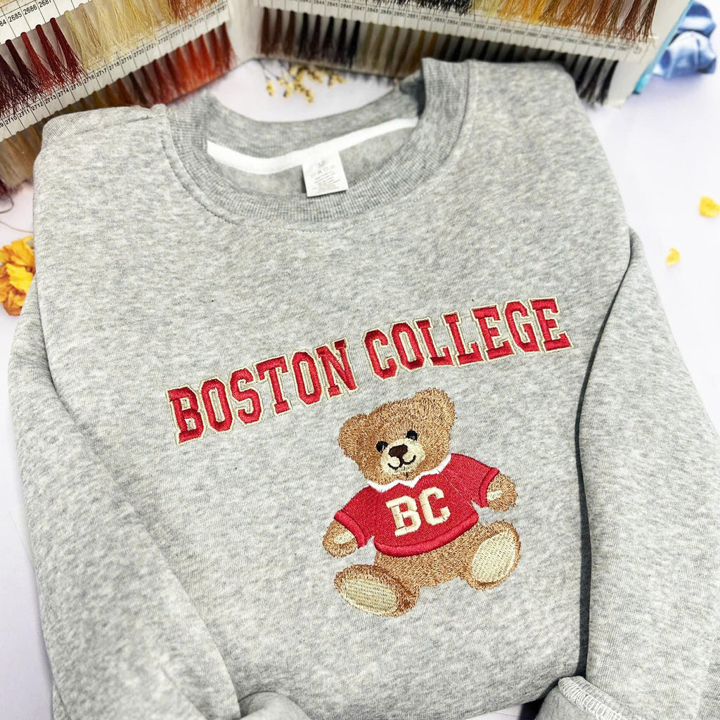 Teddy Bear Embroidered University Sweatshirt, Custom College Name Crewneck, Cute School Spirit Shirt, Game Day Outfit, College Gift