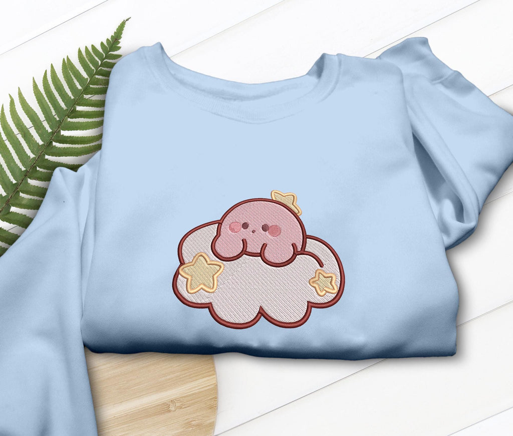 Kirby Sleepy Embroidered T-Shirt Sweatshirt Hoodie Dream Design, Gift for Gamers Anime Fans, Cozy Gaming Apparel