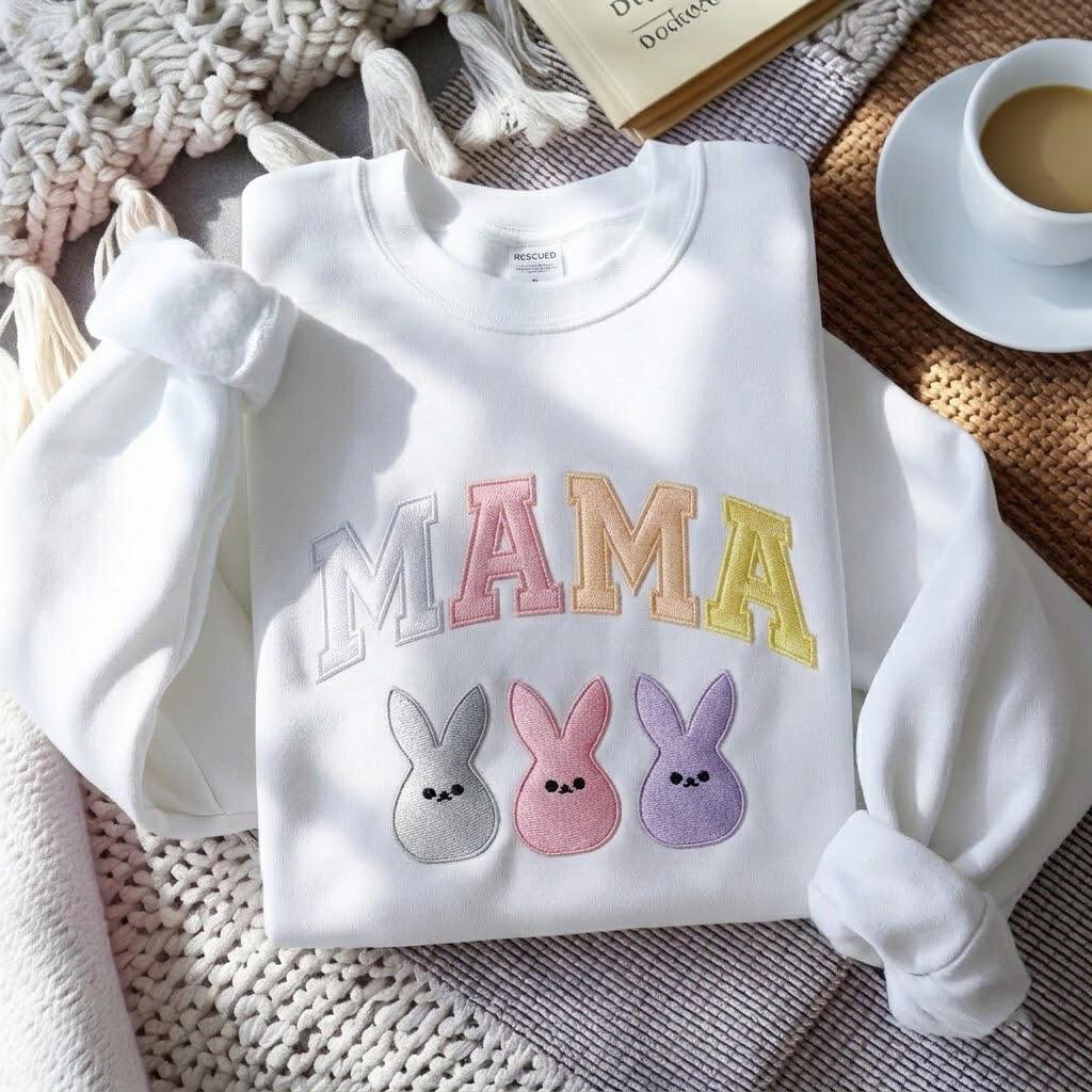 Mama Easter Embroidered Sweatshirt, Bunny Easter Mama Sweatshirt, Easter Mom Sweatshirt, Easter Family Sweatshirt, Mother's Day Gift