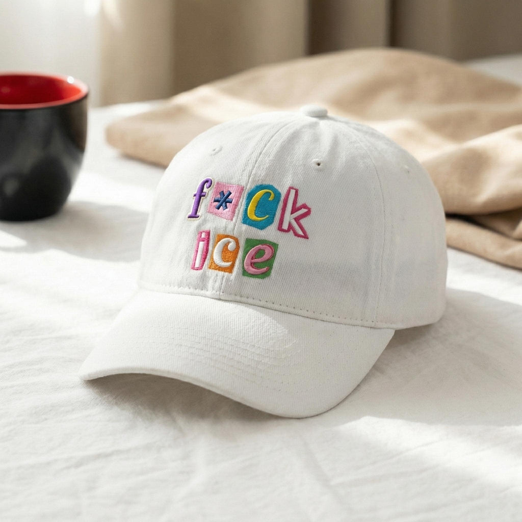 F*ck ICE Magazine Letters Embroidered Washed Baseball Hat – Abolish ICE Cap | FDT, No Human Is Illegal, Anti-MAGA Unisex Headwear
