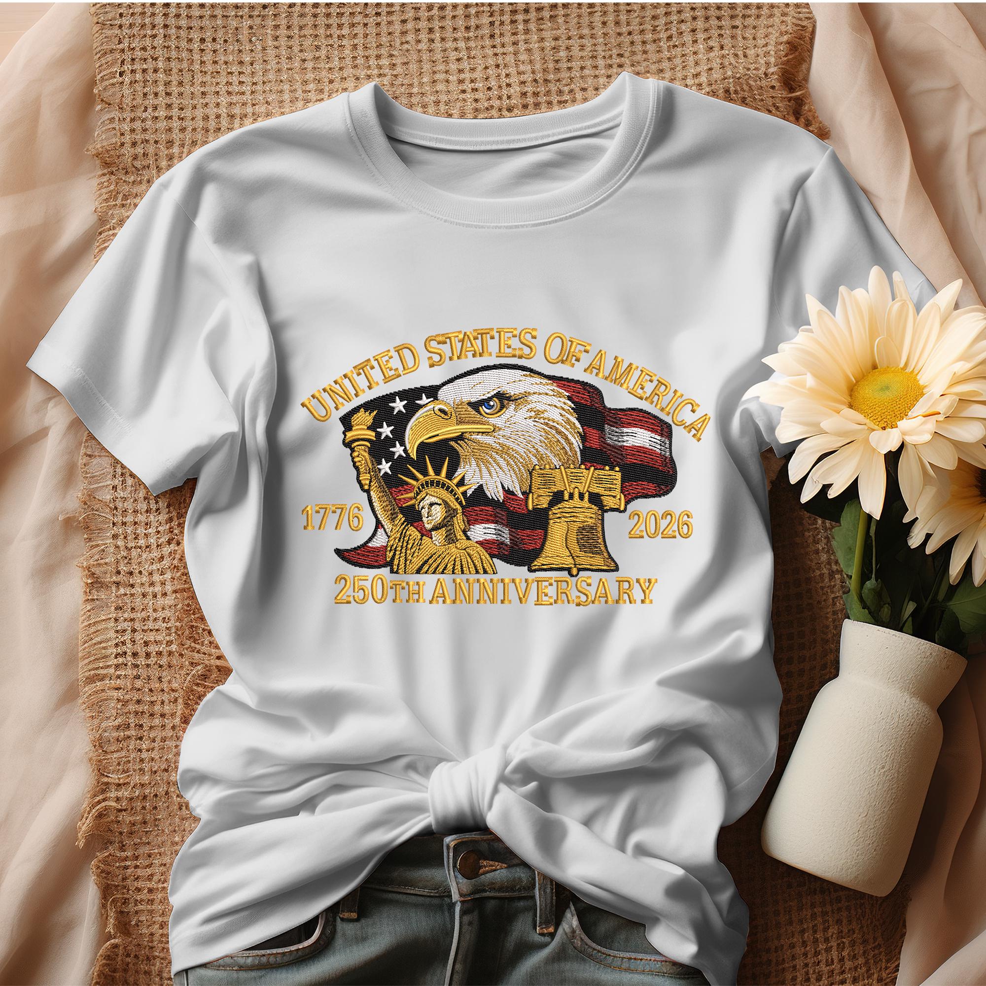 Eagle American Flag Anniversary Embroidery Sweatshirt – USA History Embroidered Sweatshirt, Trendy America Embroidery, Patriotic Gift