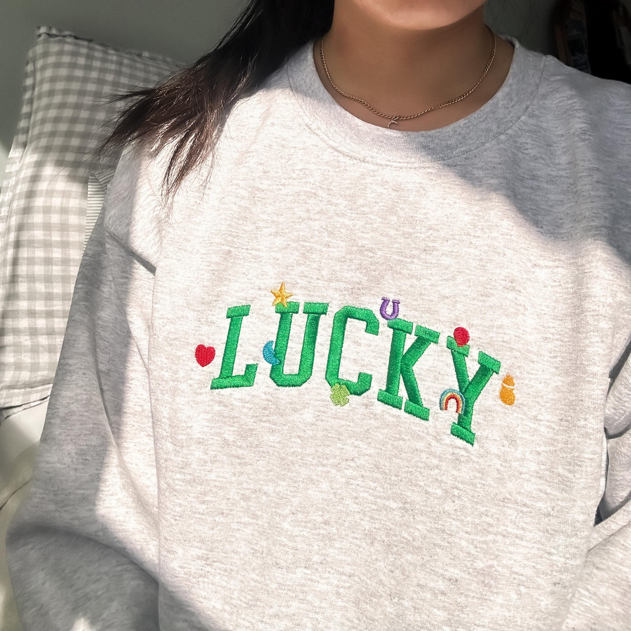 Embroidered Lucky Charms Sweatshirt, Retro St. Patrick’s Day Crewneck, Vintage Irish Green Cozy Pullover