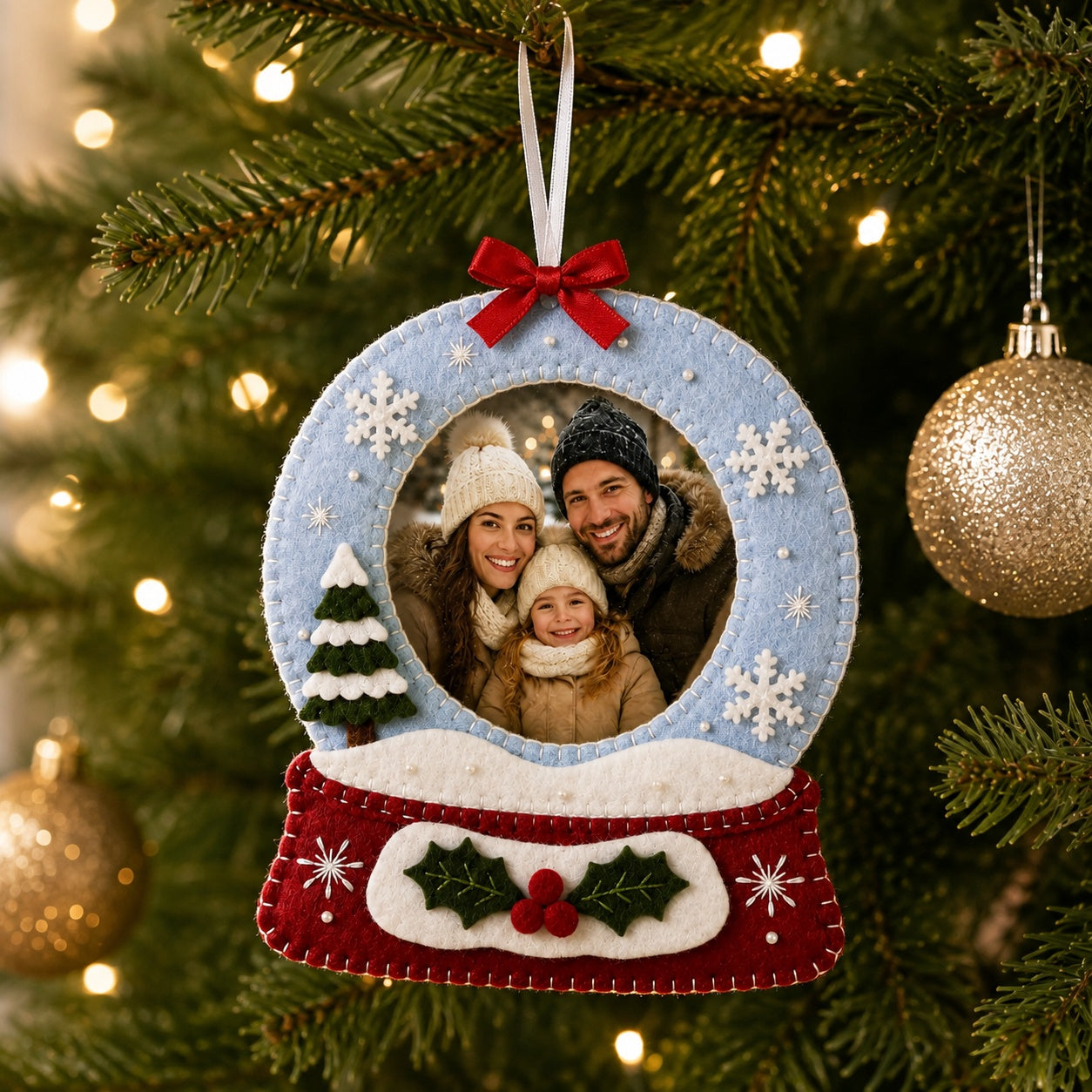 Custom Family Photo Snow Globe Felt Ornament, Personalized Christmas Tree Decoration, Handmade Holiday Keepsake, Family Christmas Gift NHFOR10