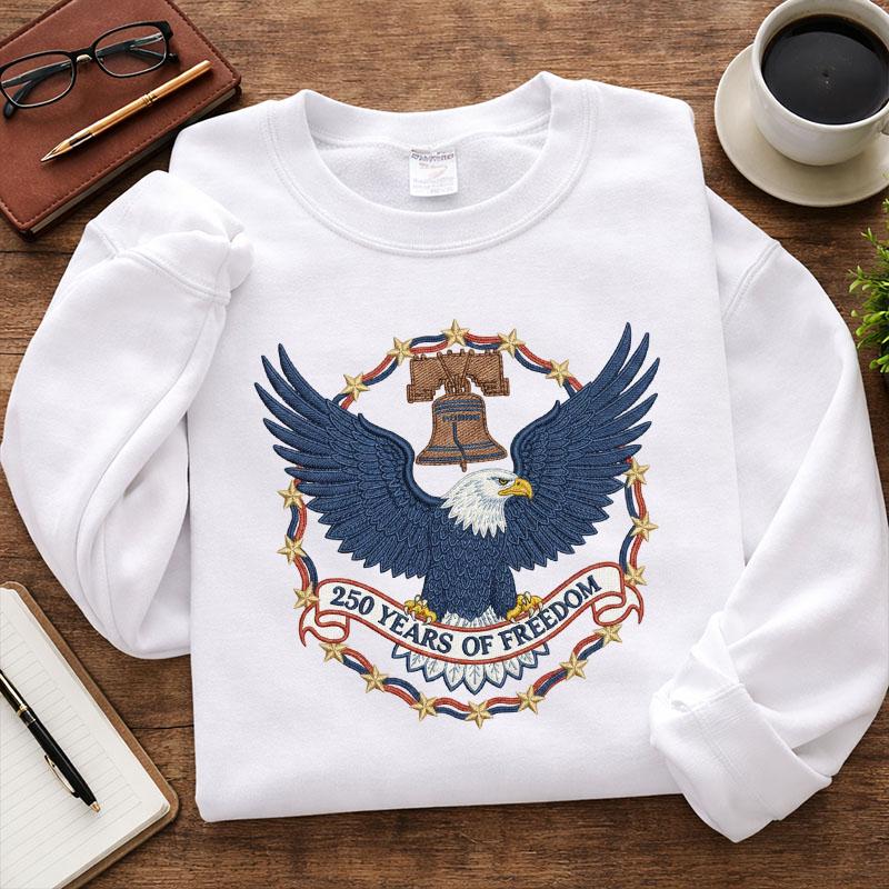 American Eagle Embroidered Sweatshirt, 250 Years of Freedom 1776–2026 Crewneck, Patriotic USA 250th Anniversary Shirt, Independence Day Gift