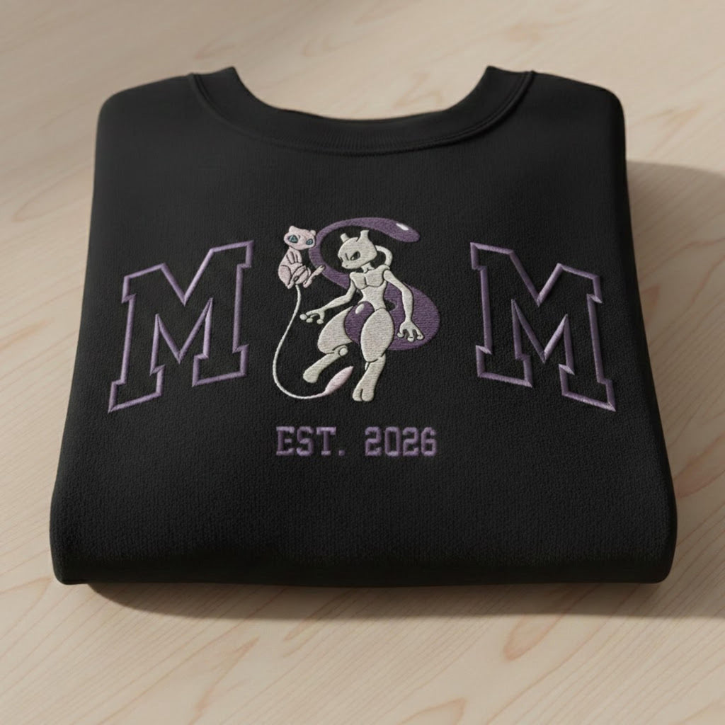 Embroidered Custom Pokemon Character Hoodie, Cute Poke Mom Characters Sweatshirt, Cozy Anime Embroidery, Gift for Pokemon Fans, Gift for mom