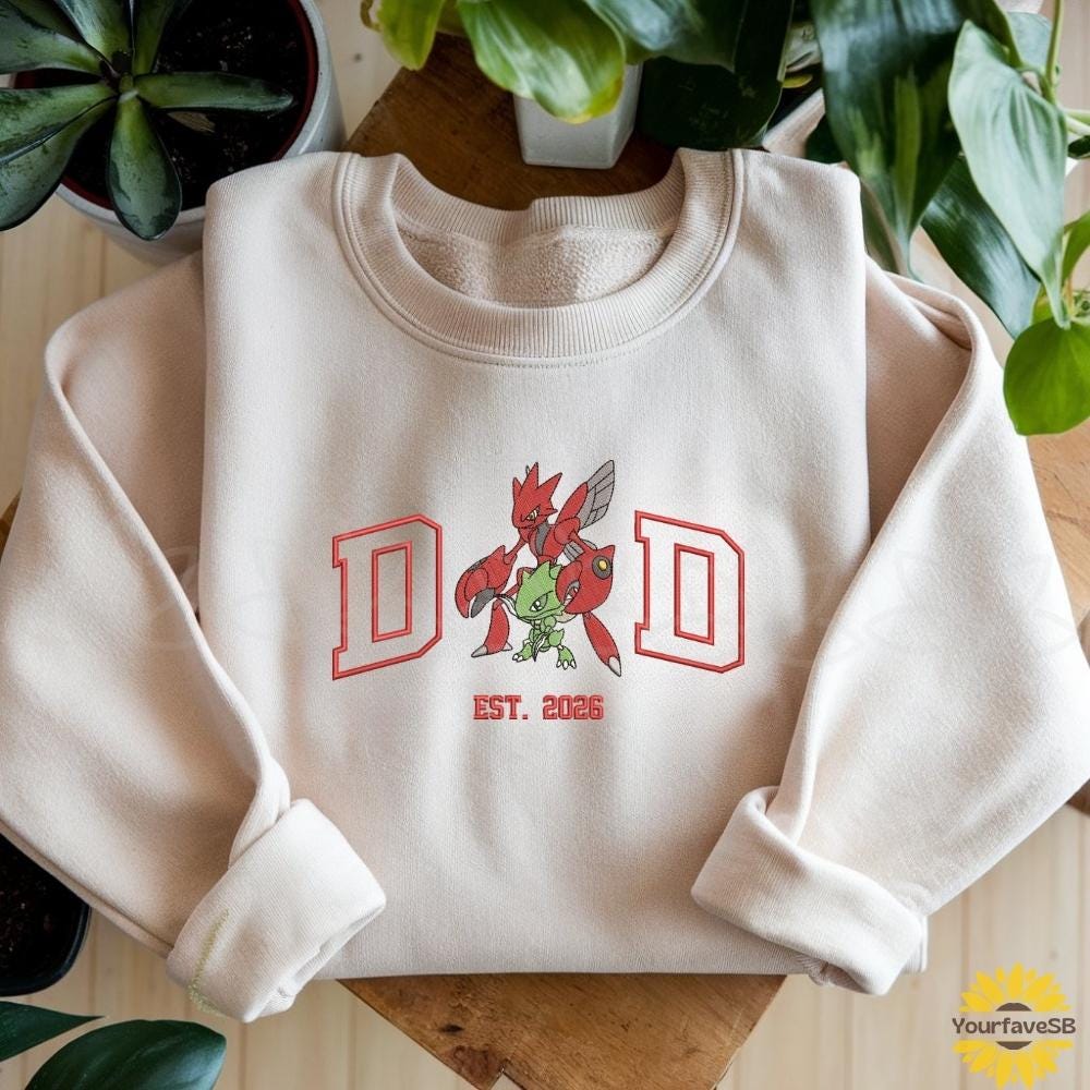 Custom PokaDad Embroidered Shirt, Personalized Anime Characters Sweatshirt, Anime Father's Day Gift, Birthday Gift For Dad, Pocket Beast