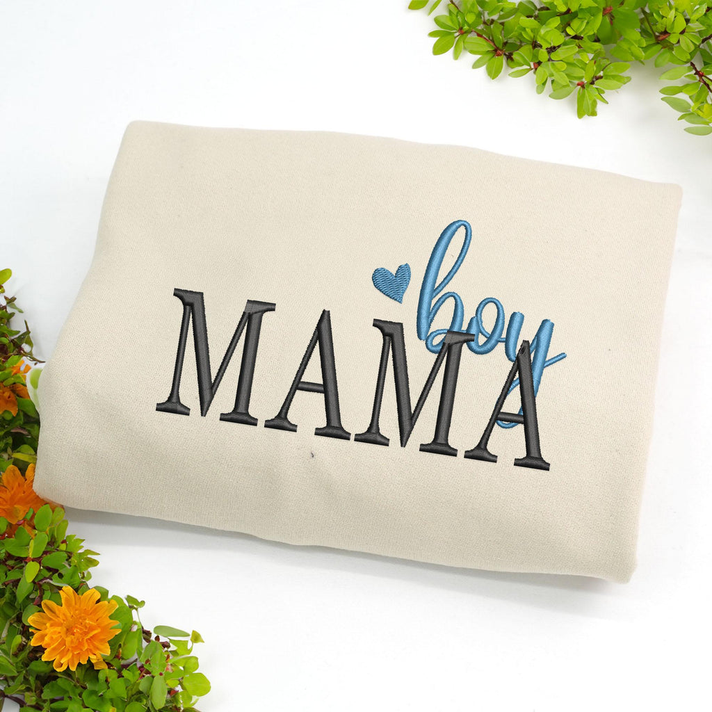 Boy Mama Embroidered Sweatshirt – Custom Kids Name on Sleeve, Boy Mom Club Crewneck, Mother and Son Gift