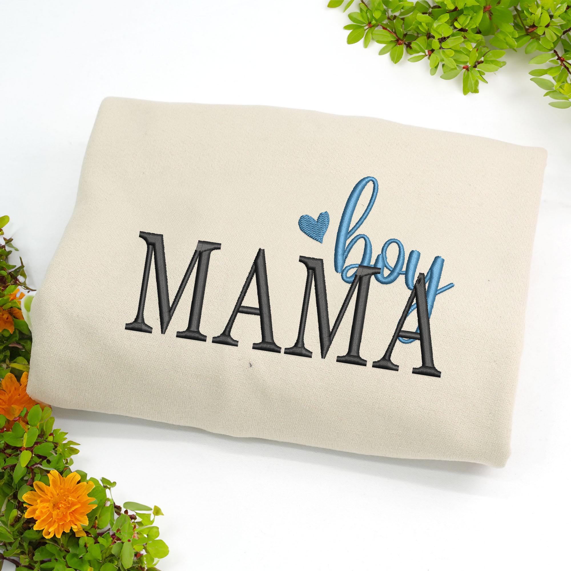 Boy Mama Embroidered Sweatshirt – Custom Kids Name on Sleeve, Boy Mom Club Crewneck, Mother and Son Gift