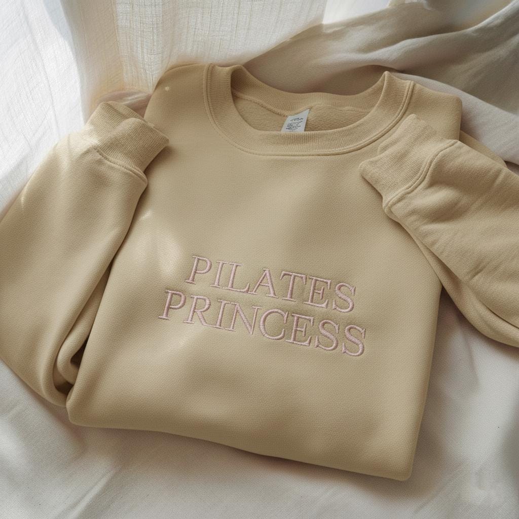 Pilates Princess Embroidered Sweatshirt, Cute Pilates Crewneck, Cozy Gym Fitness Girl Top