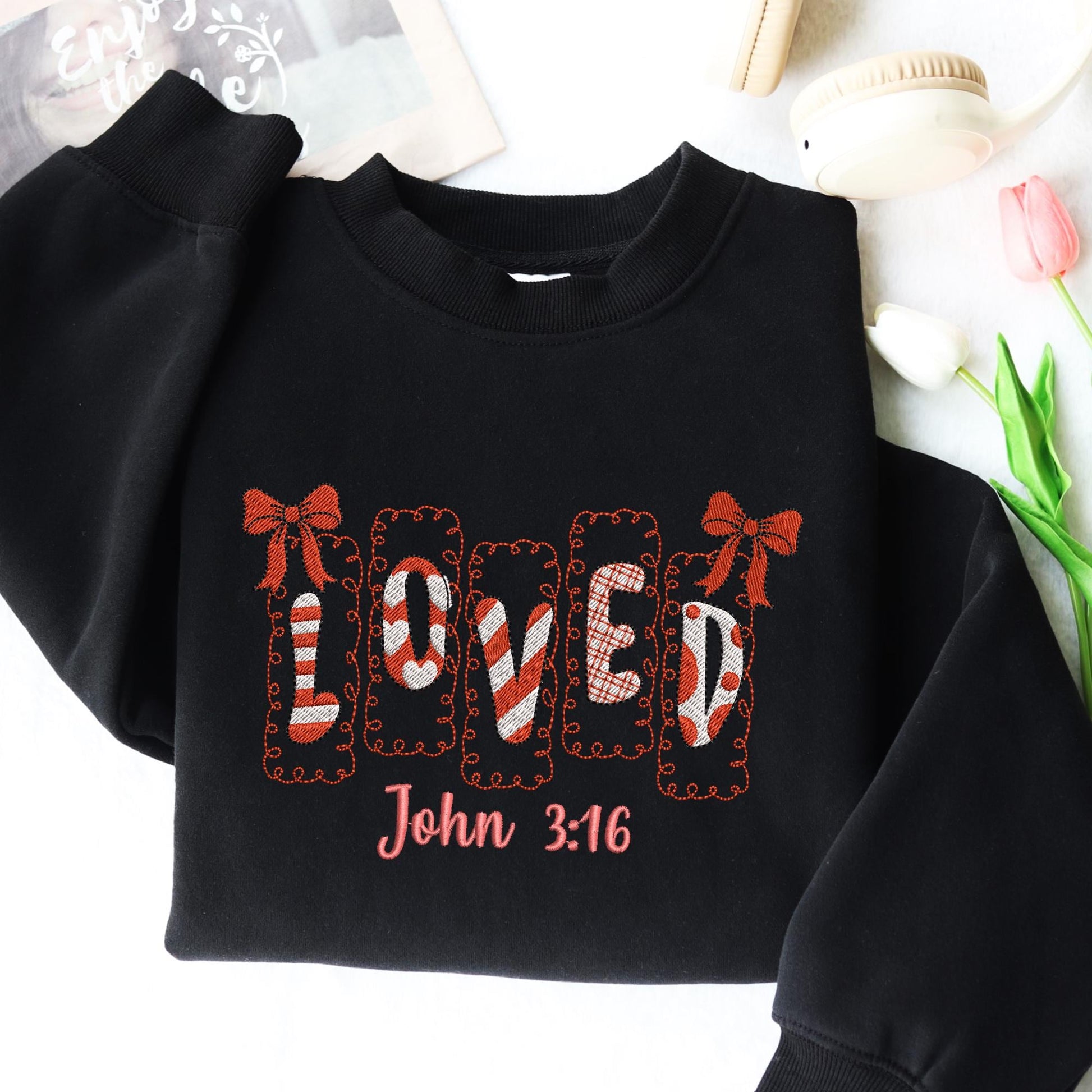 Loved John 3:16 Embroidery Sweatshirt, Jesus Christian Valentine Gift