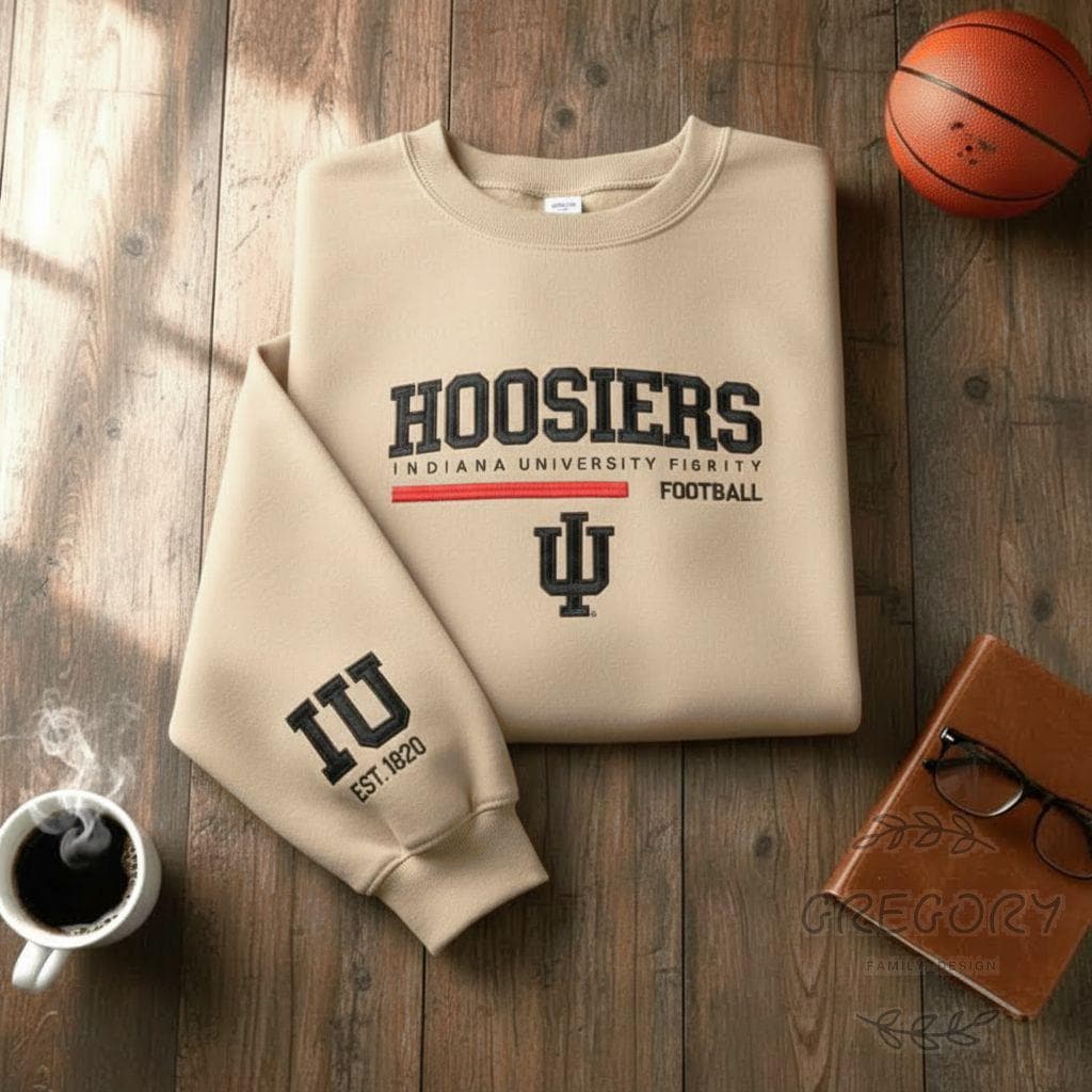 Embroidered IU Hoosiers Sweatshirt, Indiana Hoosiers Shirt, Indiana State Pride Apparel, College Football Gameday Shirt, Football Lover Gift