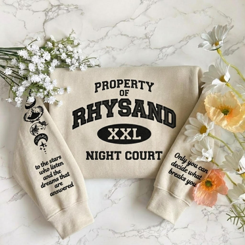 Property Of Rhysand Embroidered Shirt, Night Court Sweatshirt, Acotar BookTok Sweater, Fantasy Romance Reader Gift, Bookish Crewneck