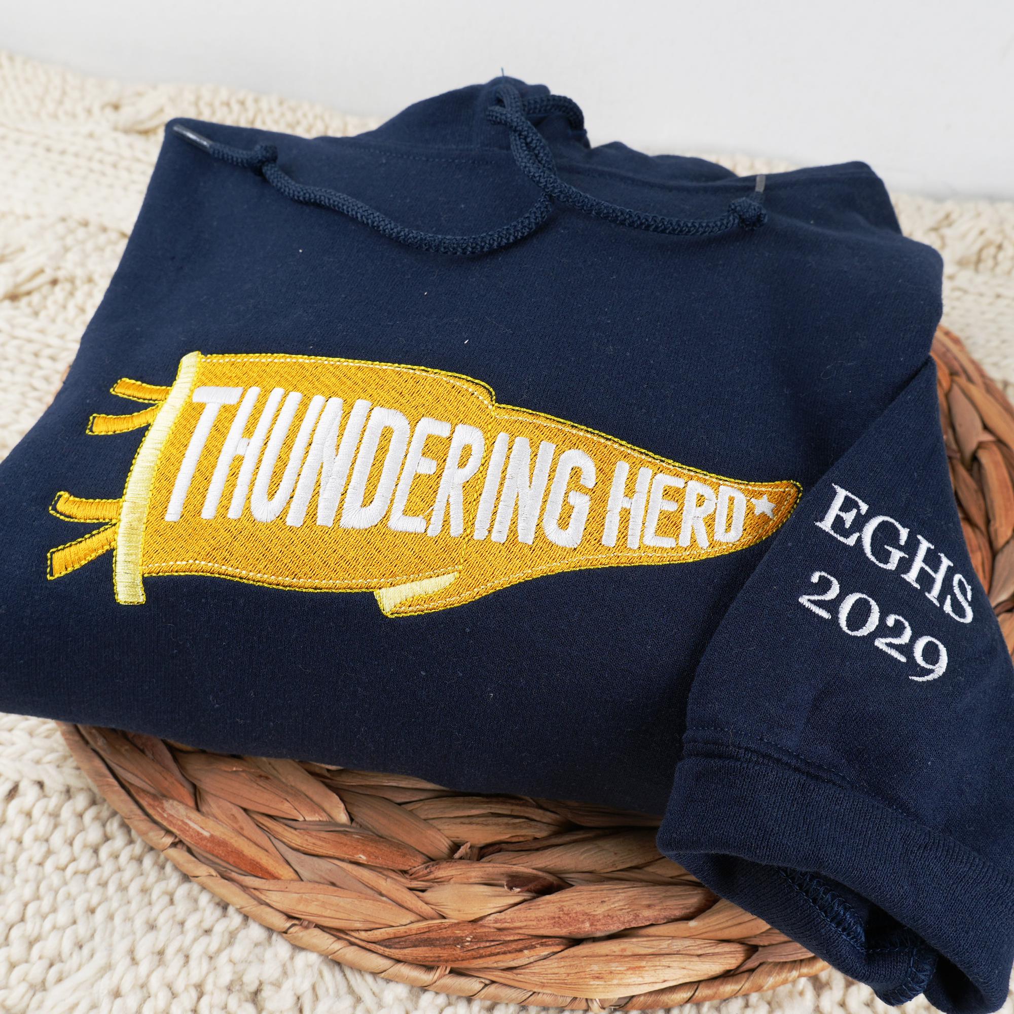 Custom Embroidered Pennant Sweatshirt, Team Name Hoodie, High School College Shirt, Game Day Gift, Personalized Friend Gift