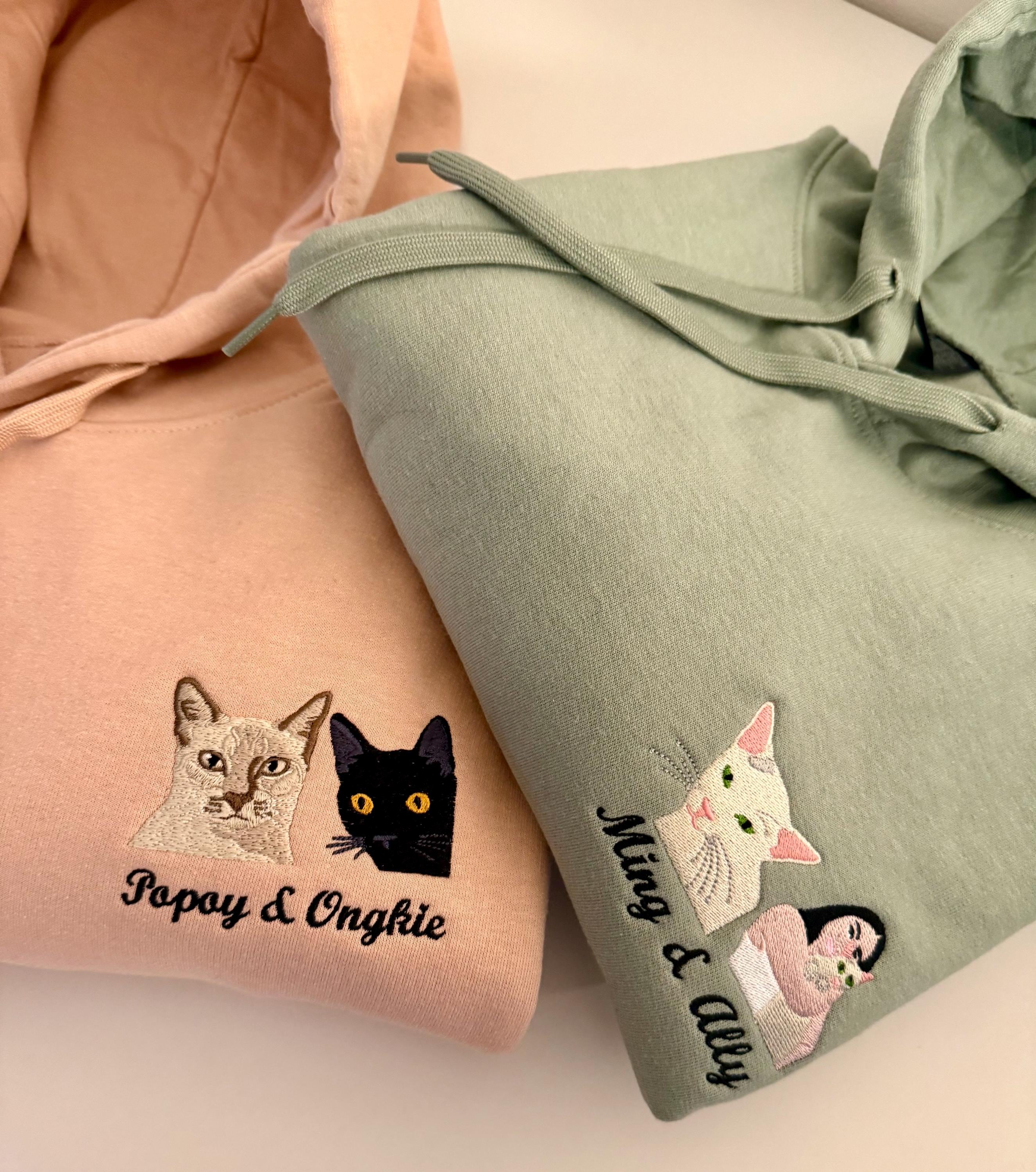 Custom Pet Embroidered Sweatshirt, Personalized Dog and Cat Portrait Hoodie, Unique Pet Face and Name Gift, Custom Embroidery for Pet Lovers