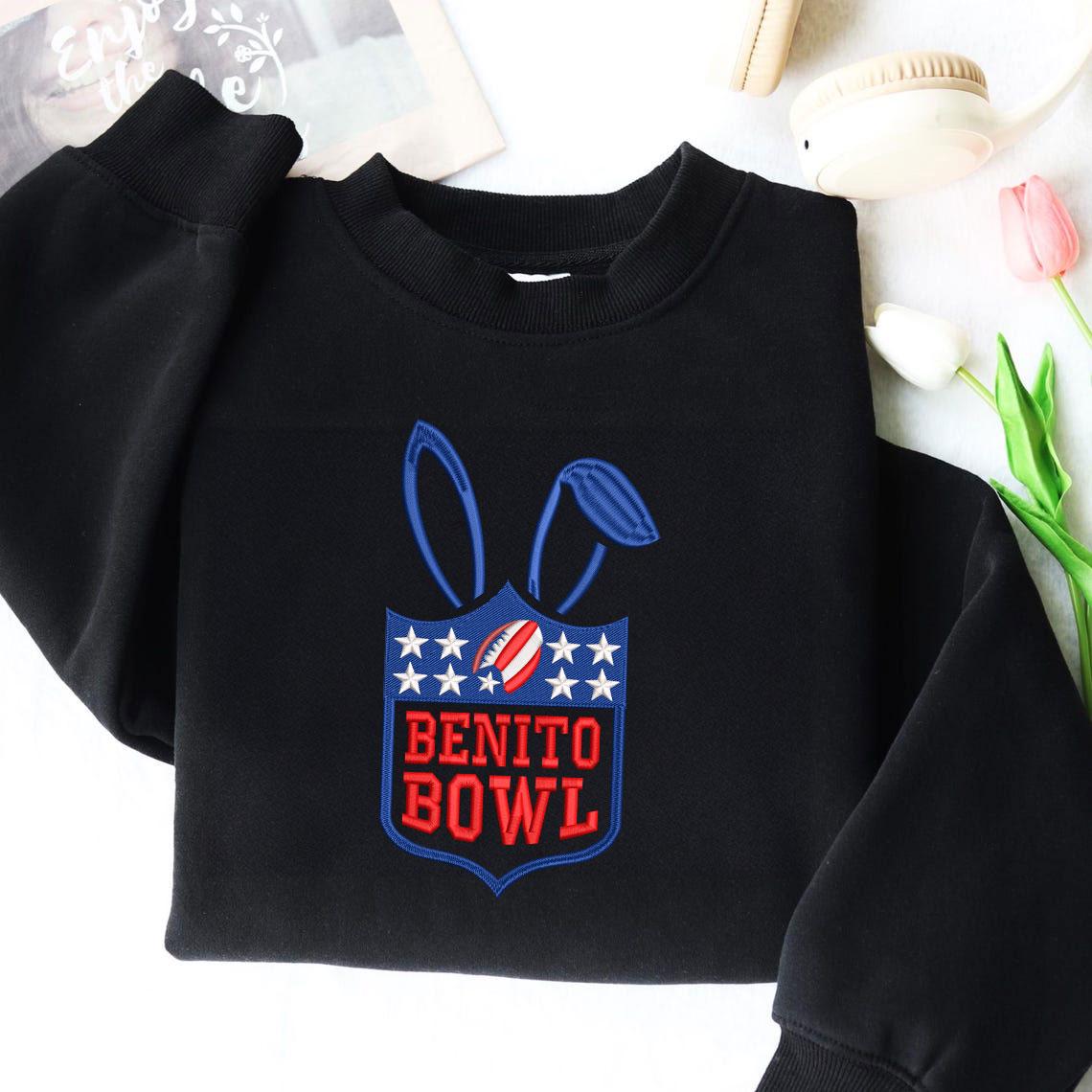 Benito Bowl Frog Embroidered Sweatshirt – Funny Game Day Crewneck, Football Fan Gift