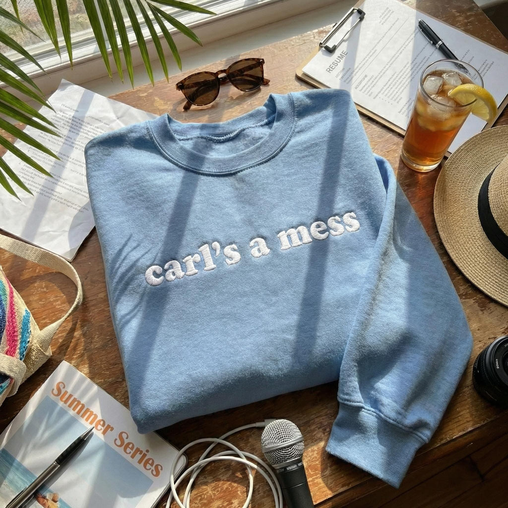 Embroidered Carls A Mess Sweatshirt – Funny Scribble Font Crewneck, Reality TV Pop Culture Gift, Sarcastic Abstract Sweater, Trendy Unisex Apparel