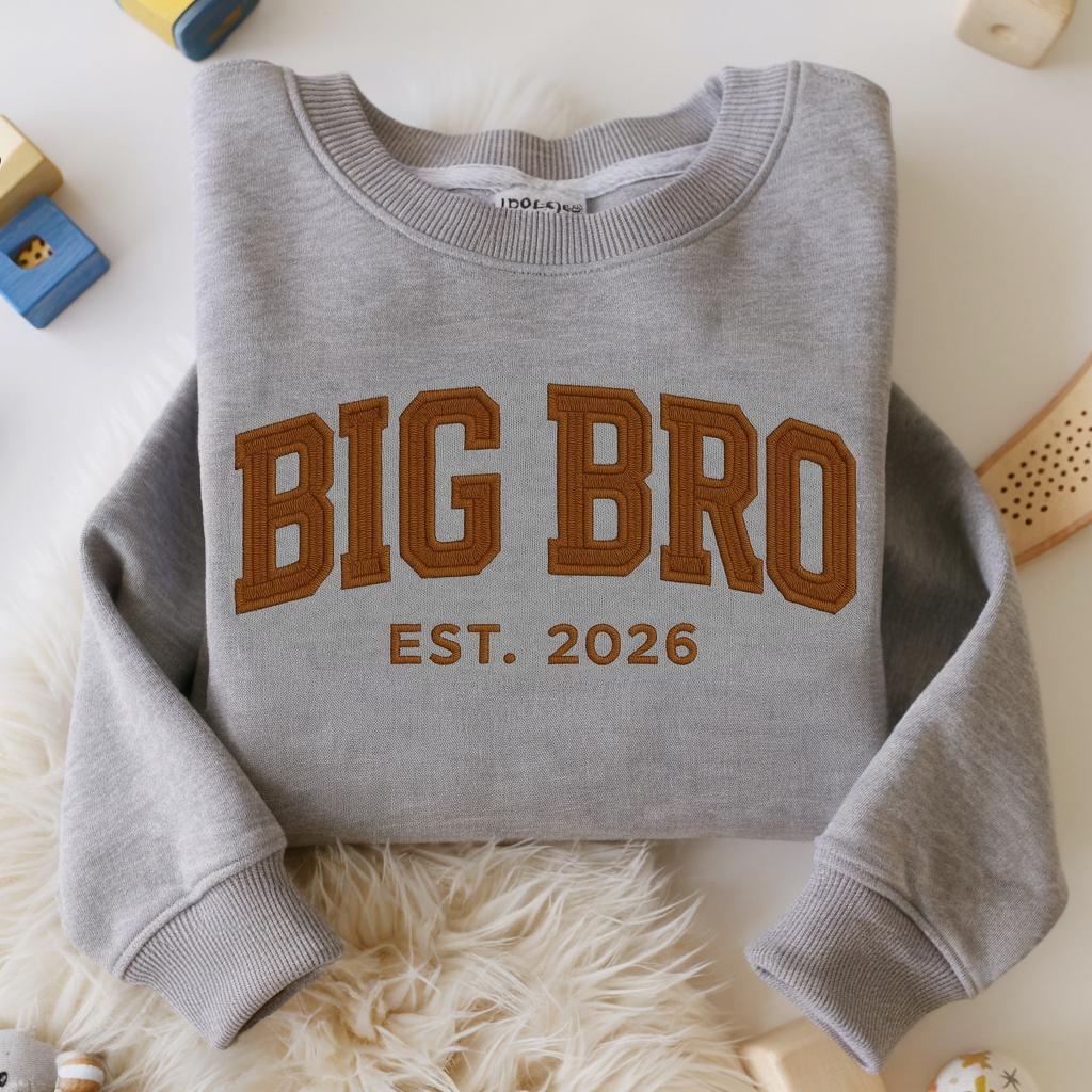Big Brother Embroidered Sweatshirt, Big Bro Est. 2026 Shirt, Toddler Crewneck, Sibling Announcement Outfit, Custom Baby Gift