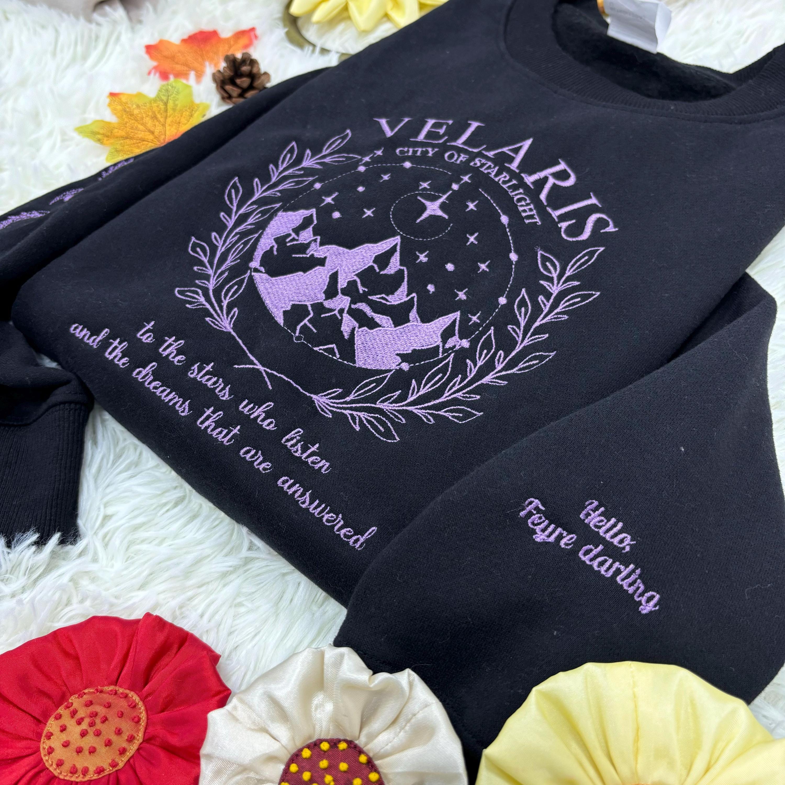 Velaris Embroidered Sweatshirt, Velaris sweatshirt, Night Court Symbol Embroidered, Velaris City Of Starlight Embroidered Shirt, SJM sweater