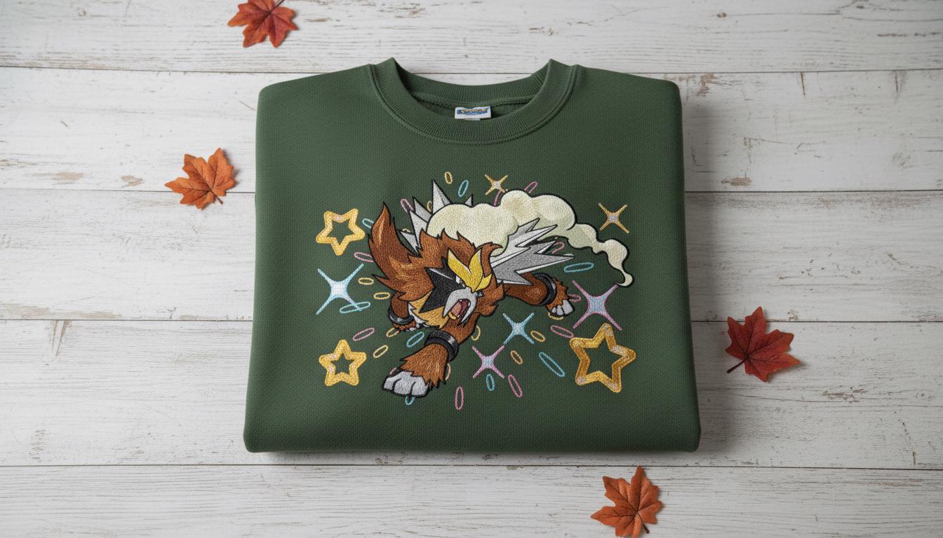 Entei Embroidered T-Shirt, Pokemon Character Embroidery Sweater, Snorlax Anime Embroidery Hoodie, Fashion Clothing, Gift For Her