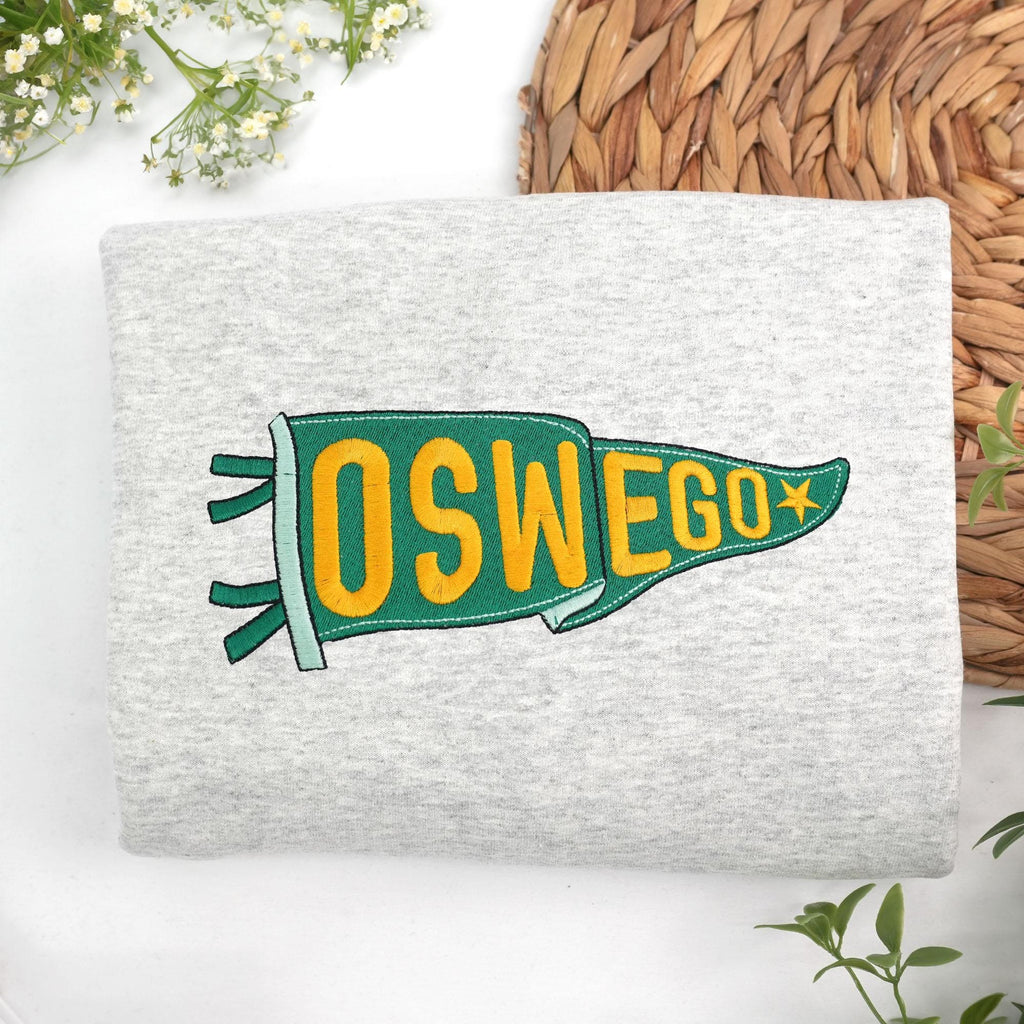 Custom Embroidered College Pennant Sweatshirt, Personalized School Name Sweater, University High School Apparel, Senior Class Gift, Custom Team Crewneck