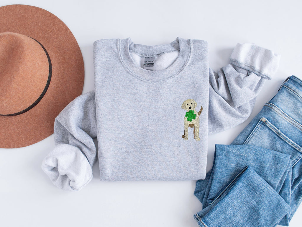 Embroidered St Patricks Day Sweatshirt, Embroidered Dog Sweatshirt, Embroidered Dog Lover Shirt, Lucky Dog Shirt, St Patricks Day Dog Shirt
