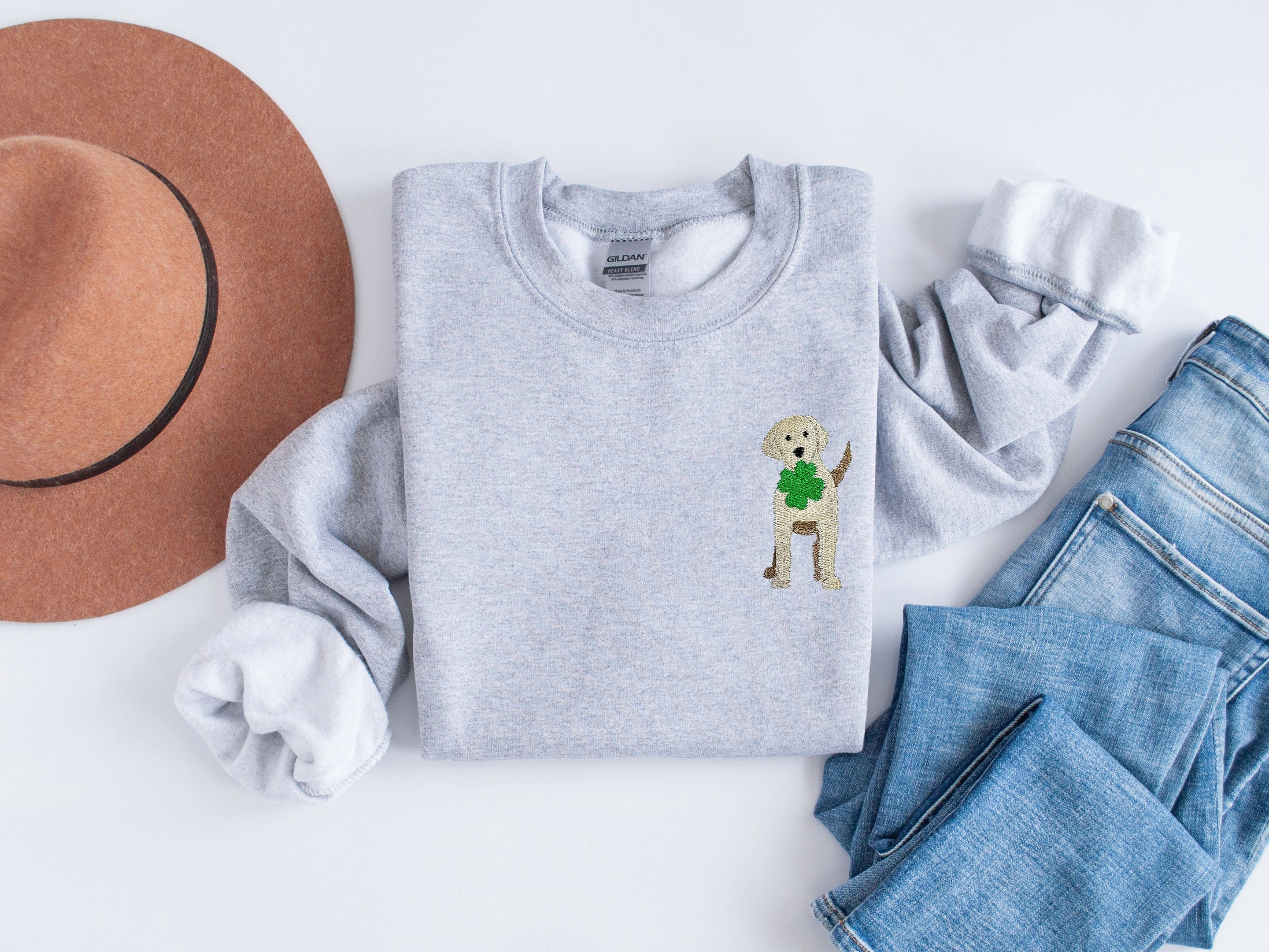Embroidered St Patricks Day Sweatshirt, Embroidered Dog Sweatshirt, Embroidered Dog Lover Shirt, Lucky Dog Shirt, St Patricks Day Dog Shirt