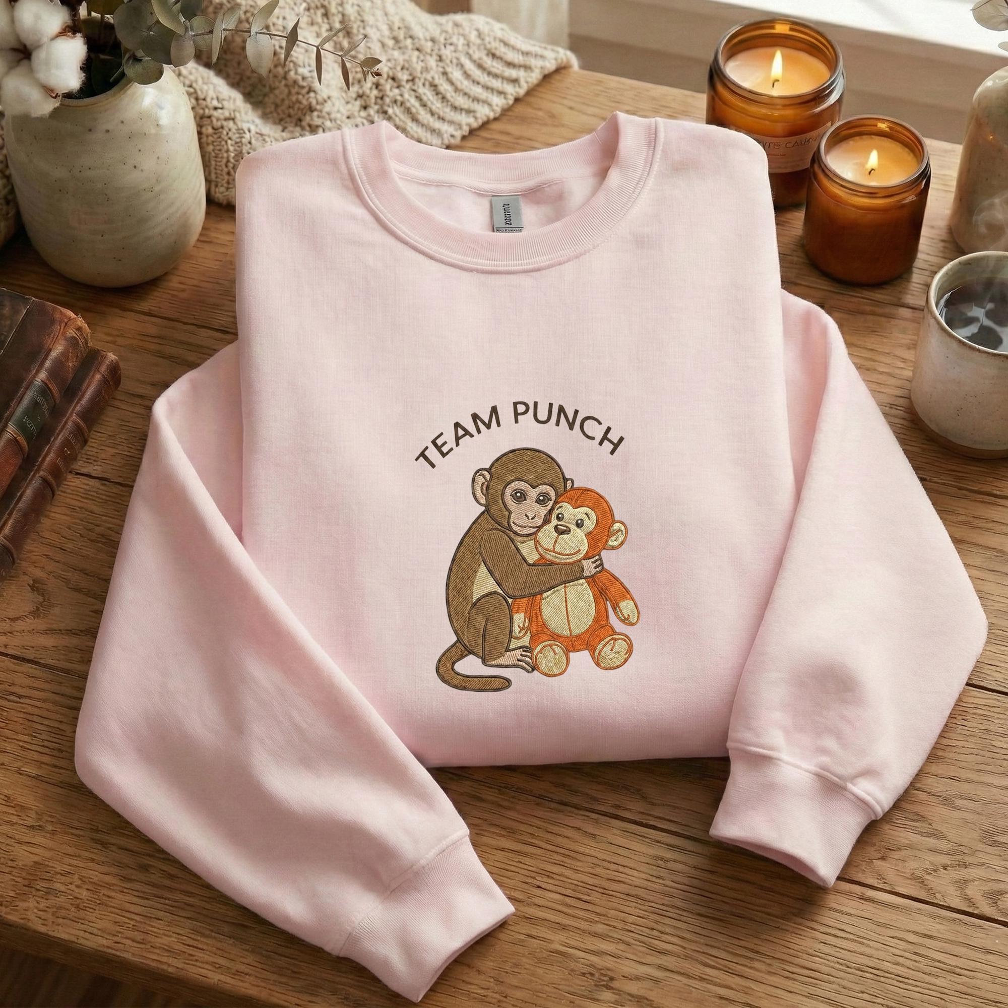 Embroidered Punch Monkey Sweatshirt & Hoodie, Viral Monkey Graphic Pullover, Cozy Animal Lover Gift