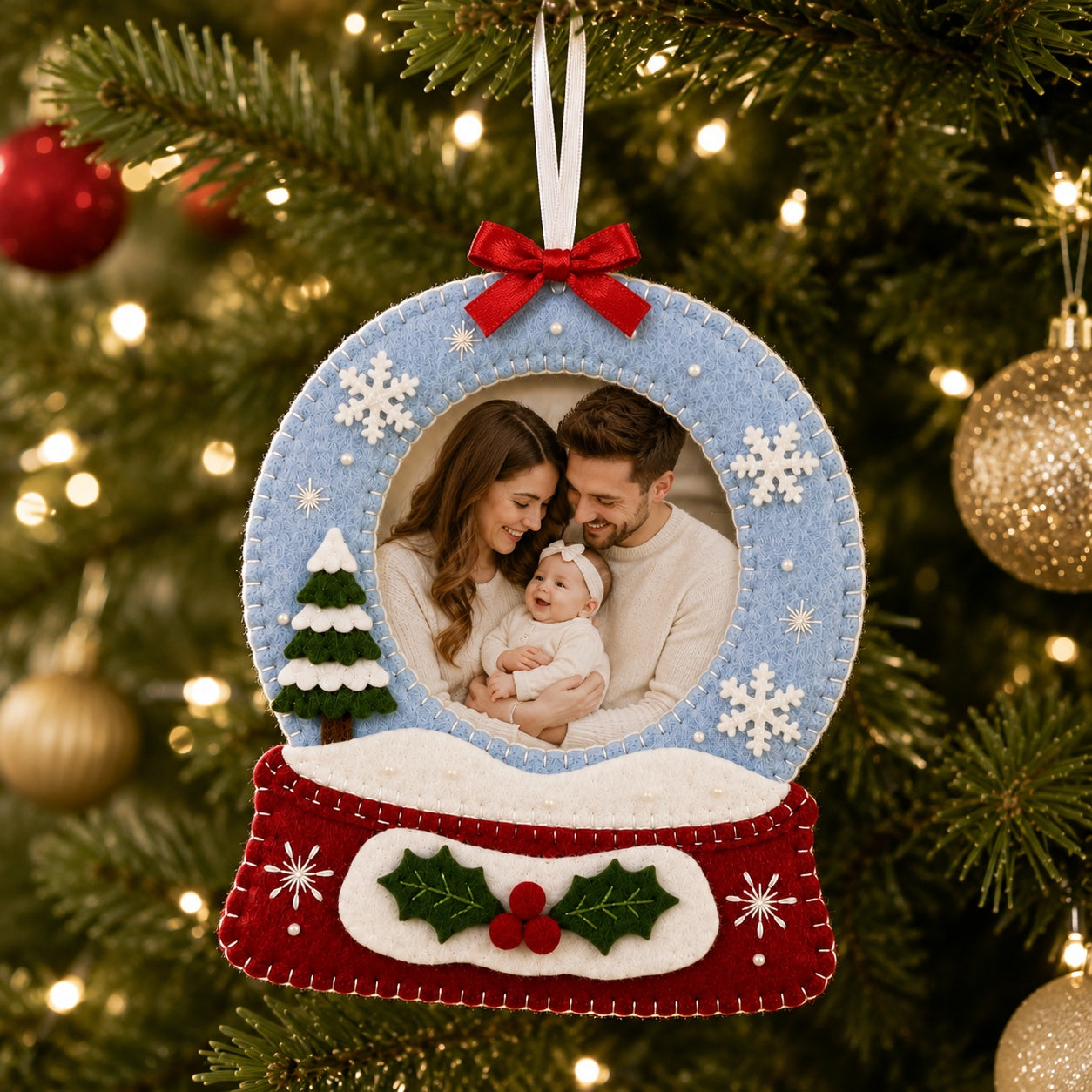 Custom Family Photo Snow Globe Felt Ornament, Personalized Christmas Tree Decoration, Handmade Holiday Keepsake, Family Christmas Gift NHFOR10
