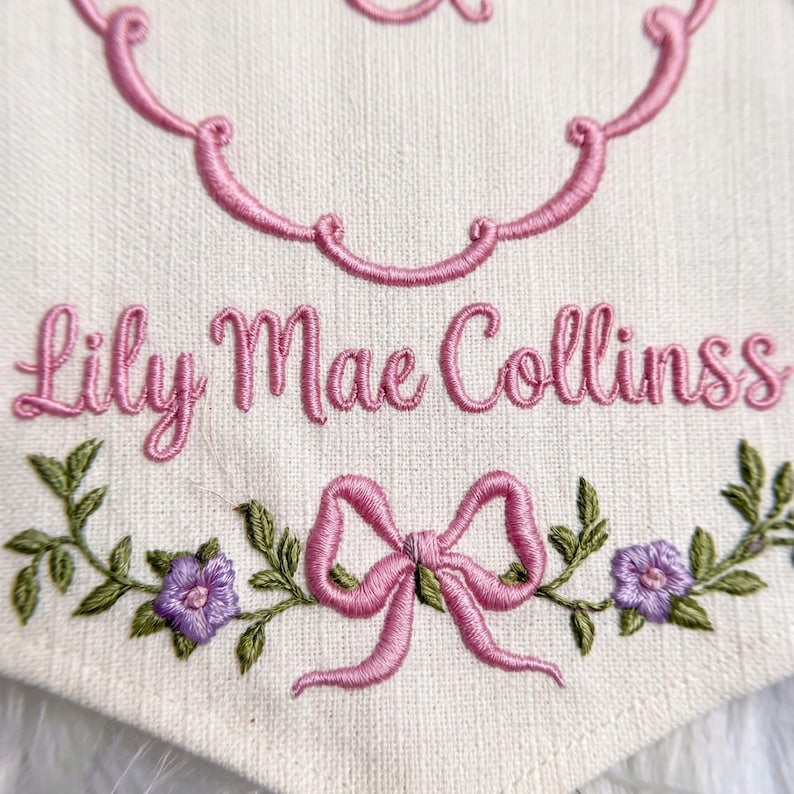 Personalized Embroidered Baby Name Banner, Custom Nursery Pennant with Floral Stork Design, Newborn Gift & Baby Shower Decor BBFLAG05