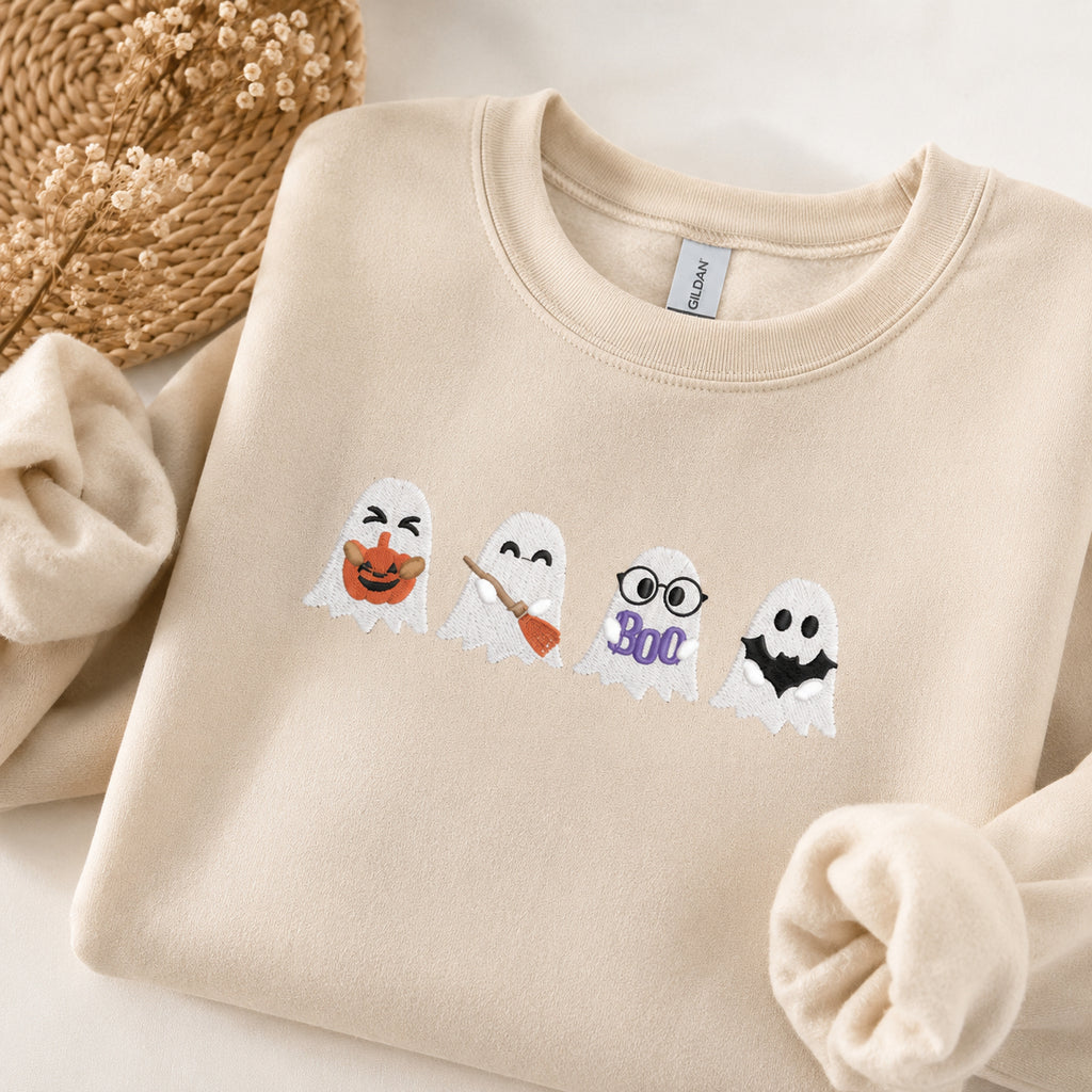 Embroidered Cute Ghost Shirt, Embroidered Halloween Shirt, Halloween Ghost Sweatshirt, Cute Halloween Shirt, Halloween Cute Ghost Shirt HLEM05