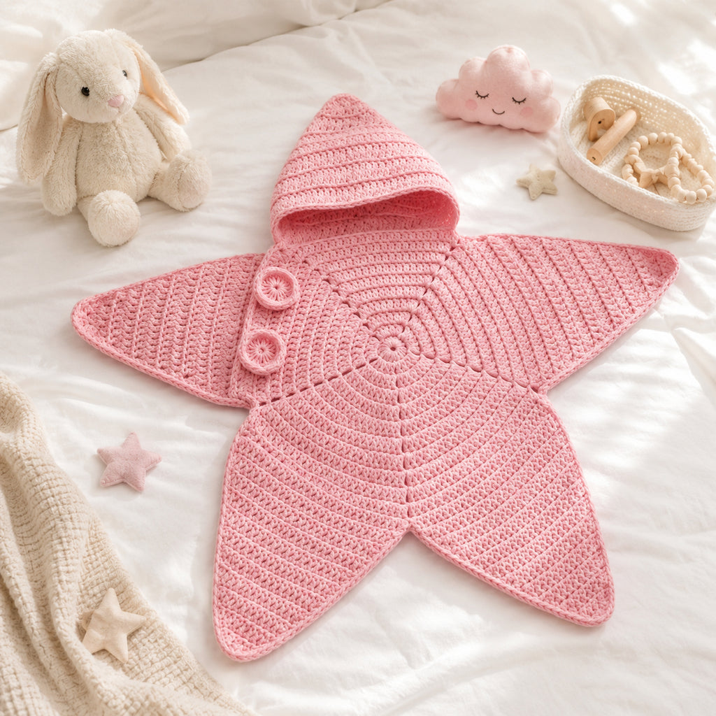 Personalized Star Baby Swaddle, Cute Baby Star Cocoon, Custom Baby Star Romper Sleep Sack, Hooded Newborn Wrap, Handmade Crochet Knit Outfit, Custom Name Baptism Baby Shower Gift BABYSR05