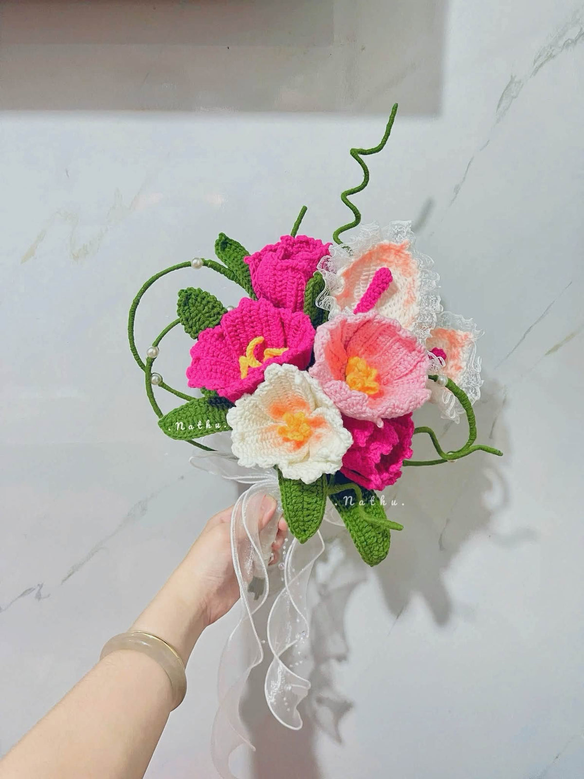 Pink Crochet Calla Lily Crochet Wedding Bouquet, Handmade Bridal Flowers with Yellow Accents, Everlasting Wedding Bouquet, Bride Keepsake Gift WEDDINGF06