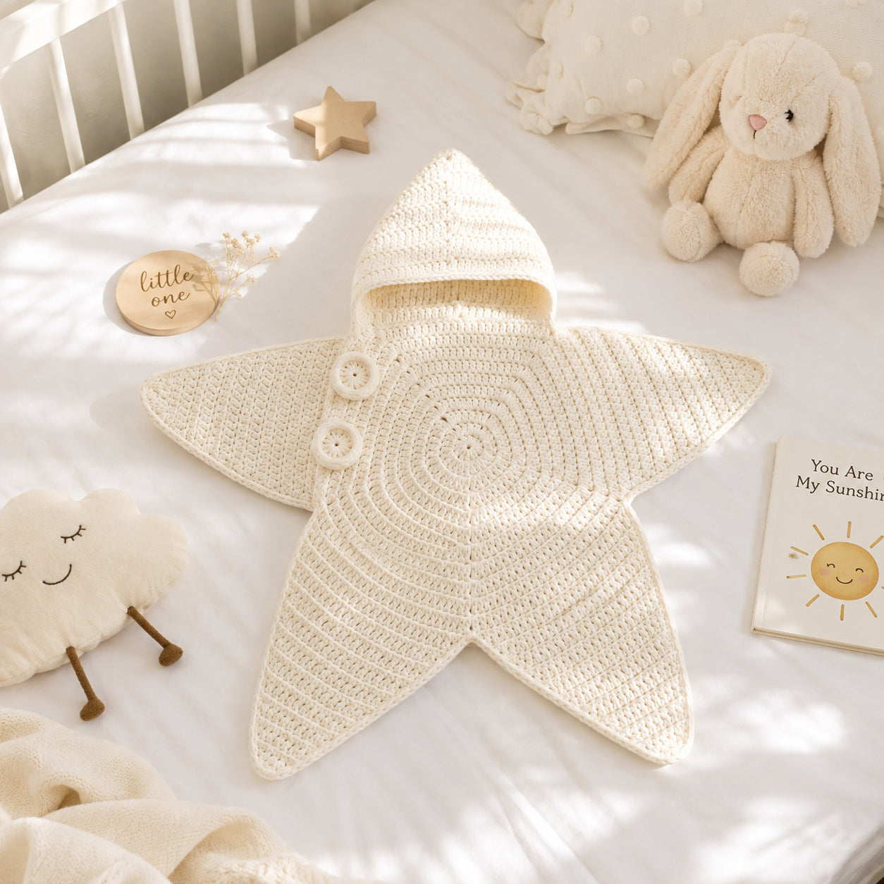 Personalized Star Baby Swaddle, Cute Baby Star Cocoon, Custom Baby Star Romper Sleep Sack, Hooded Newborn Wrap, Handmade Crochet Knit Outfit, Custom Name Baptism Baby Shower Gift BABYSR05