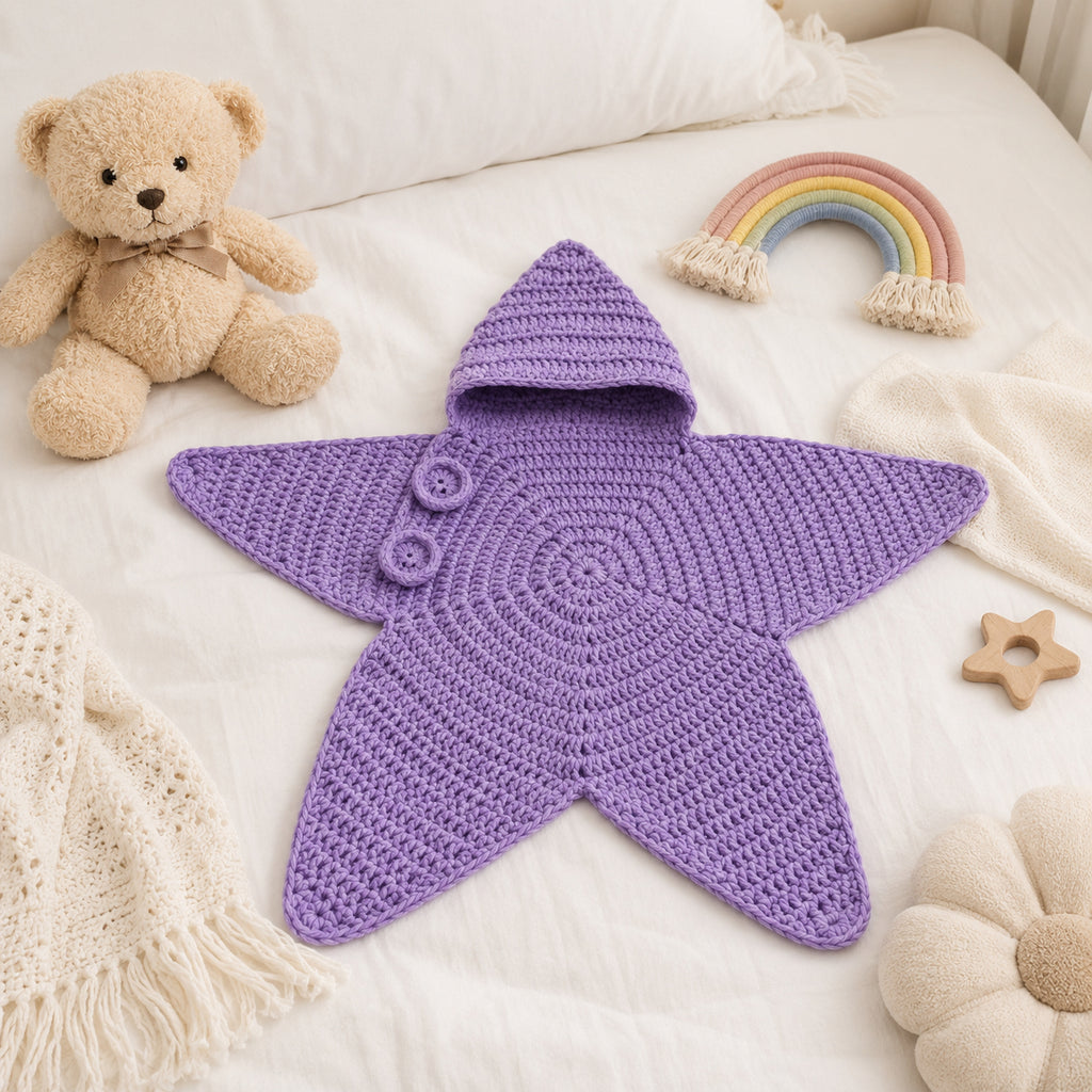 Personalized Star Baby Swaddle, Cute Baby Star Cocoon, Custom Baby Star Romper Sleep Sack, Hooded Newborn Wrap, Handmade Crochet Knit Outfit, Custom Name Baptism Baby Shower Gift BABYSR05