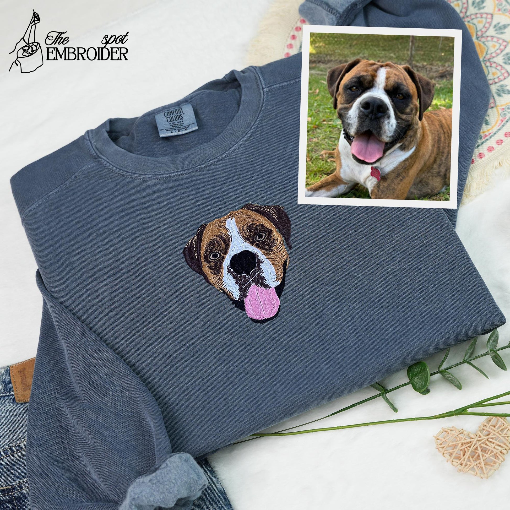 Comfort Color Custom Dog Face Embroidered Sweatshirt, Fathers Day Gift, Dog Sweatshirt, Dog Lover Sweatshirt, Personalized Pet Portrait Shirt