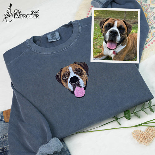 Comfort Color Custom Dog Face Embroidered Sweatshirt, Fathers Day Gift, Dog Sweatshirt, Dog Lover Sweatshirt, Personalized Pet Portrait Shirt