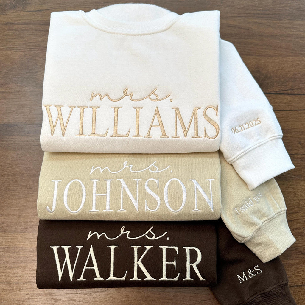 Custom Future Mrs. Embroidered Sweatshirt, Date On Sleeve, I Said Yes Sweater, Fiance Hoodie, Gift For Bride, Personalized Engagement Gift