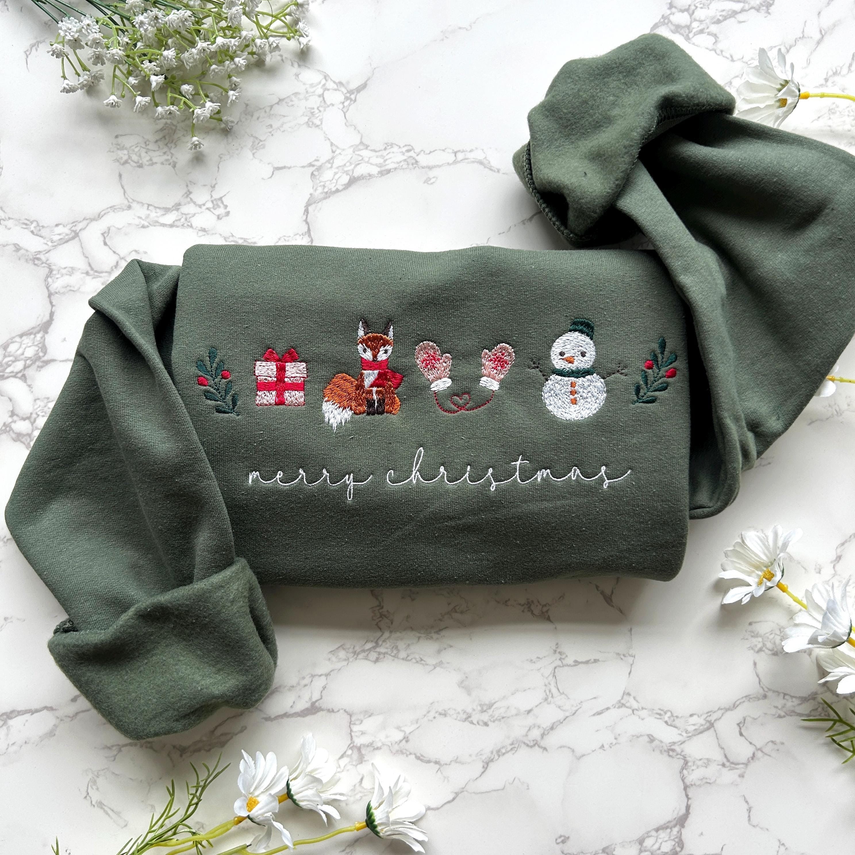 Embroidered Merry Christmas Family Sweatshirt, Embroidered Cozy Christmas Coquette Crewneck, Matching Family Sweatshirts, Embroidered Gifts