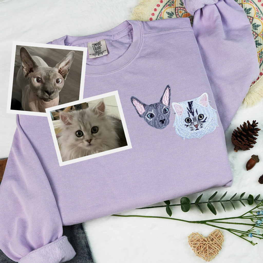 Comfort Color Custom Dog Face Embroidered Sweatshirt, Fathers Day Gift, Dog Sweatshirt, Dog Lover Sweatshirt, Personalized Pet Portrait Shirt