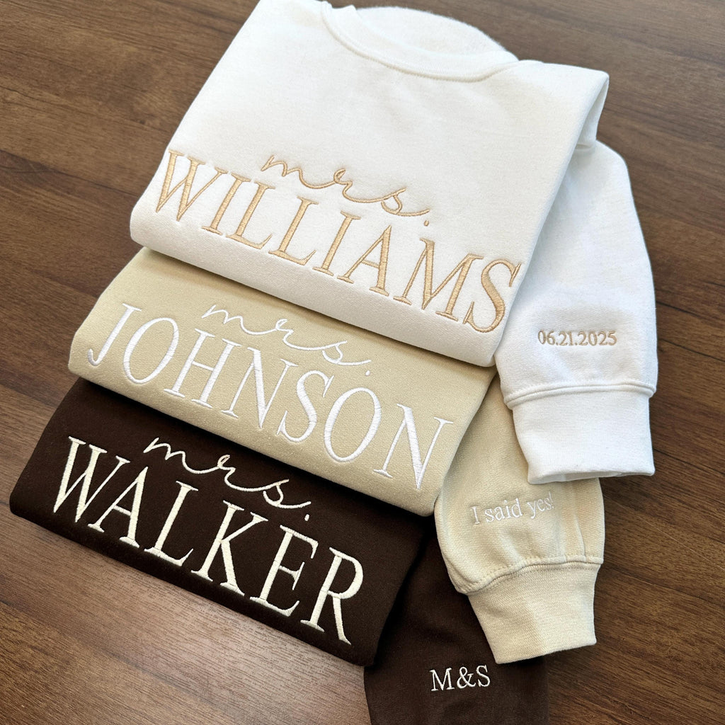 Custom Future Mrs. Embroidered Sweatshirt, Date On Sleeve, I Said Yes Sweater, Fiance Hoodie, Gift For Bride, Personalized Engagement Gift