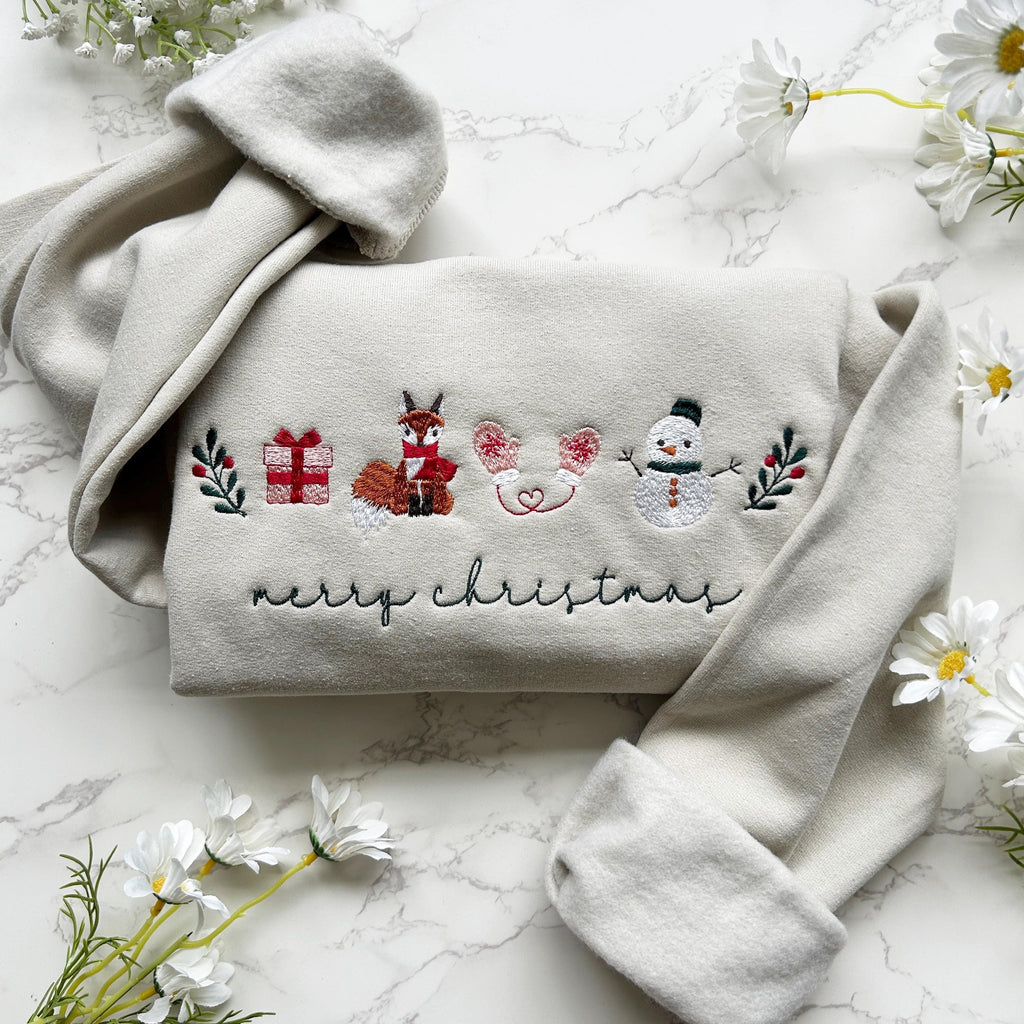 Embroidered Merry Christmas Family Sweatshirt, Embroidered Cozy Christmas Coquette Crewneck, Matching Family Sweatshirts, Embroidered Gifts