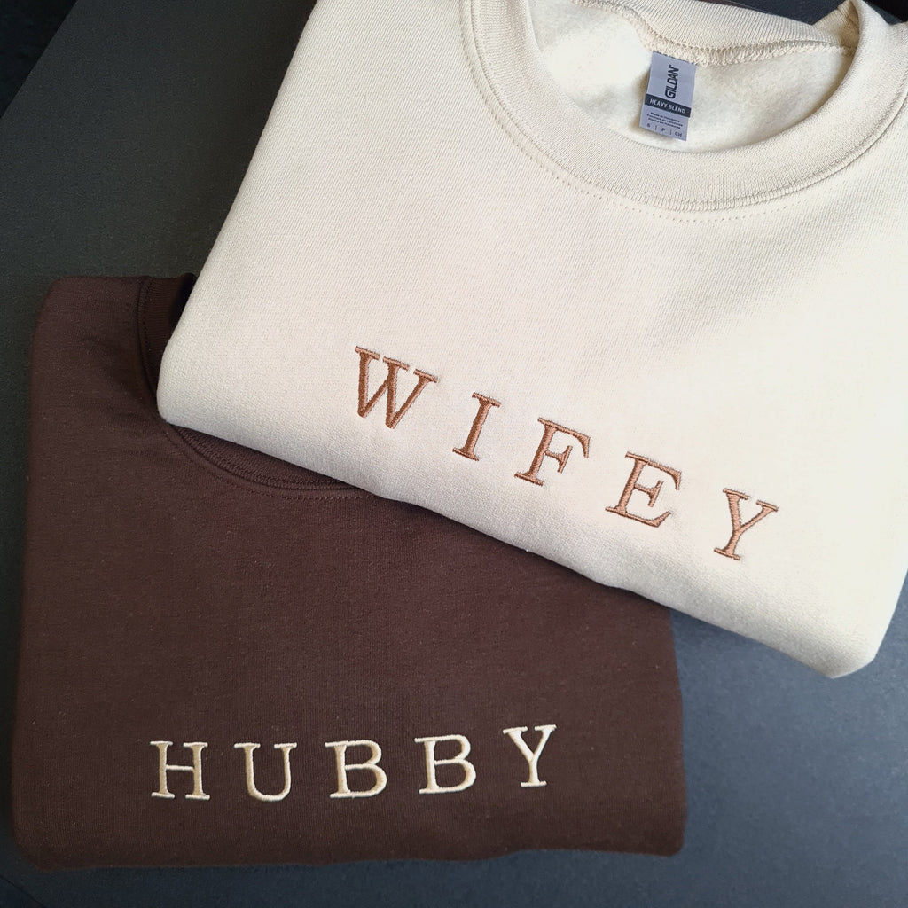 Custom Embroidered Sweatshirt, Wifey Hubby Sweatshirt, Anniversary Couple Sweatshirt, Matching Valentine Crewneck, Custom Year Sweatshirt