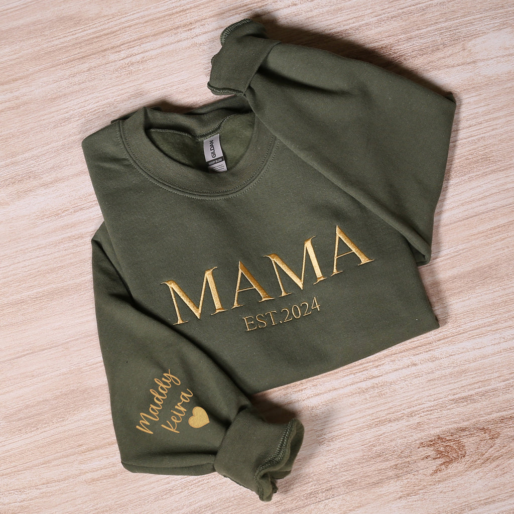 Personalized Mama Embroidered Sweatshirt, Custom Mom Embroidery Hoodie, New Mom Outfit, Pregnancy Reveal Clothing, Happy Mother's Day Gifts