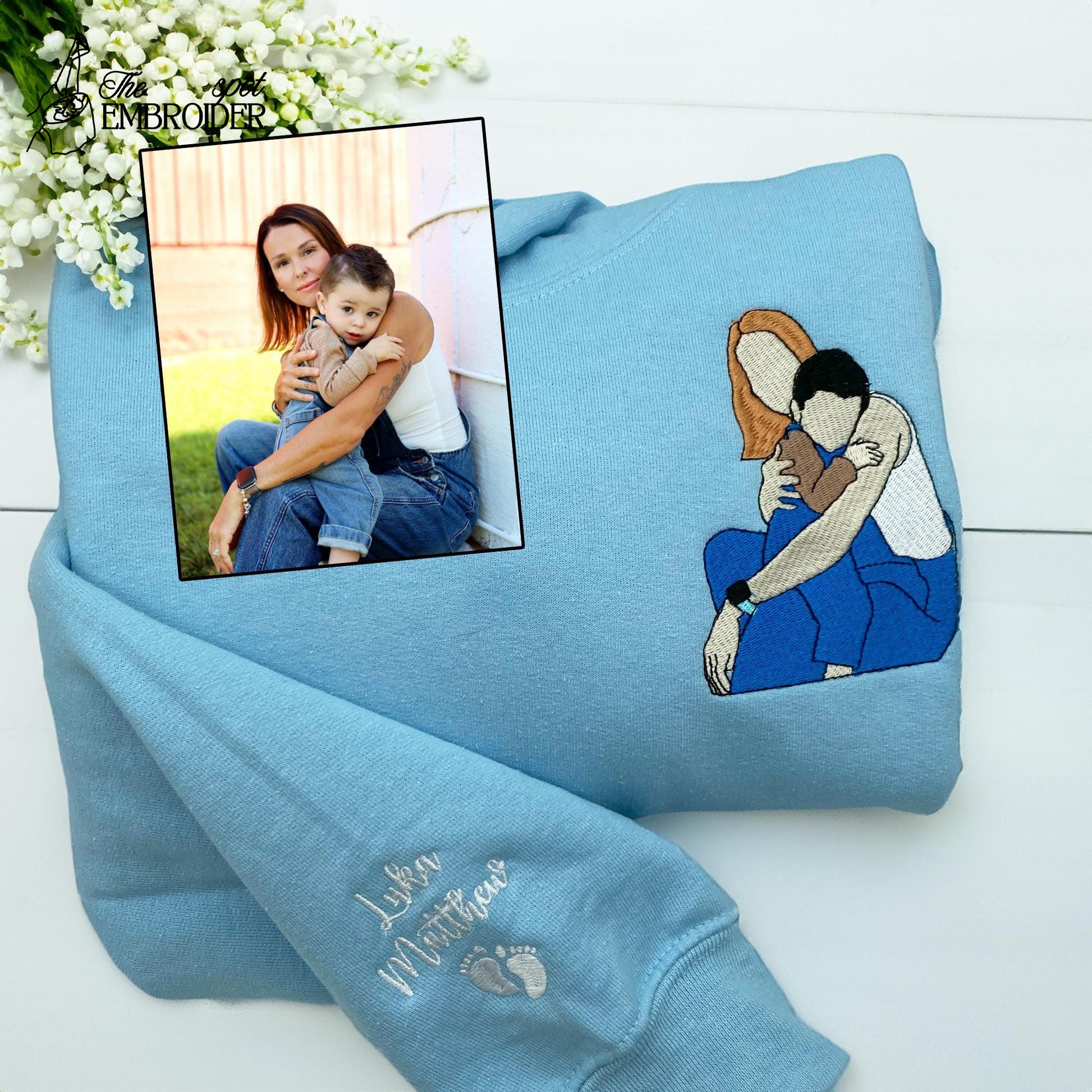 Custom Embroidered Mother Day Sweatshirt with Mama Portrait, Personalized Mom Hoodie with Kid Name, Best Gift for Mom, Kids Portrait