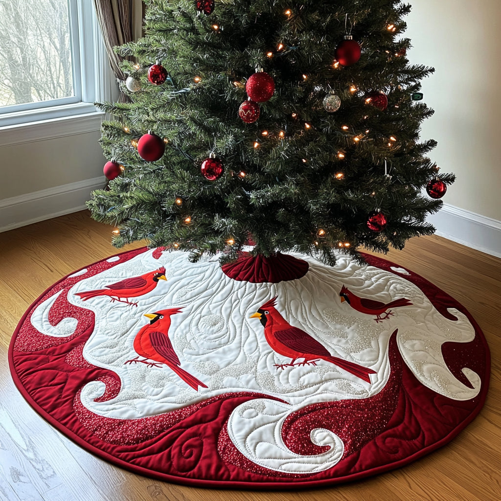 Red Cardinal Christmas Quilted Tree Skirt, Patchwork Xmas Tree Skirt, Holiday Decor, Xmas Tree Base Cover, Custom Tree Skirt XMASTS56
