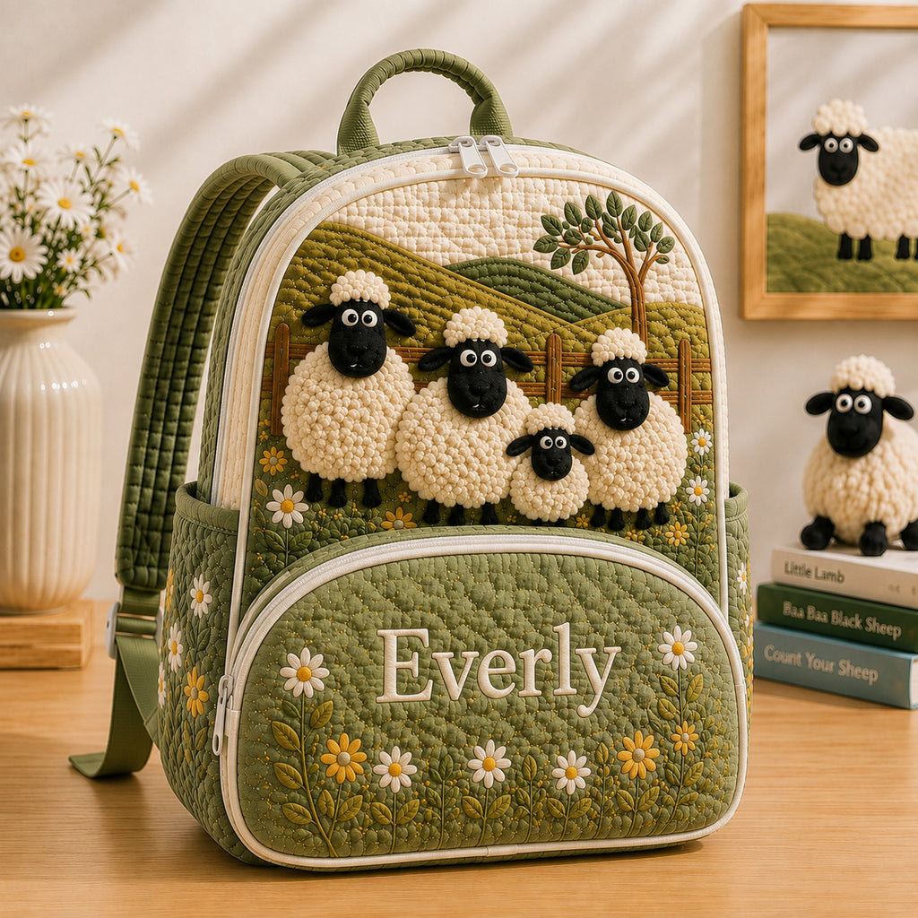 Sheep Quilted Backpack, Sheep Pattern Backpack, Mini Travel Bag, Kid School Bag, Back To School Backpack QBP37