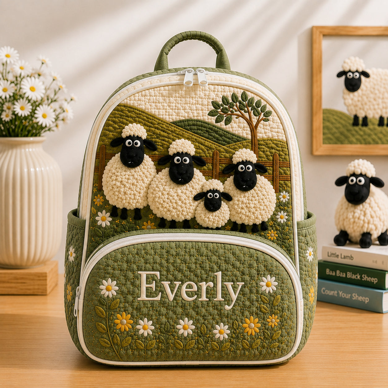 Sheep Quilted Backpack, Sheep Pattern Backpack, Mini Travel Bag, Kid School Bag, Back To School Backpack QBP37