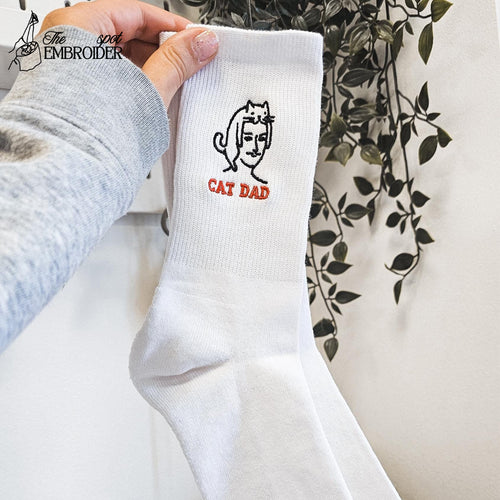 Cat Dad Socks Embroidered, Socks with Cat, Gift for Cat Dad, Gift for Cat Lover, Cat Dad socks, Cat lover Socks with Cat funny Cat Socks